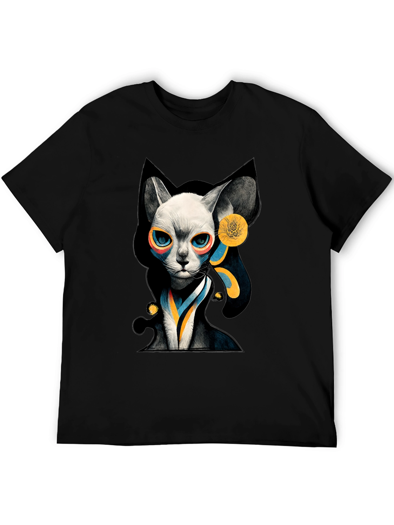 Abstract Cat Graphic Black T-Shirt