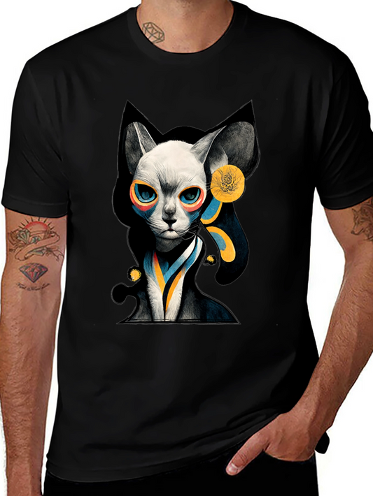 Abstract Cat Graphic Black T-Shirt