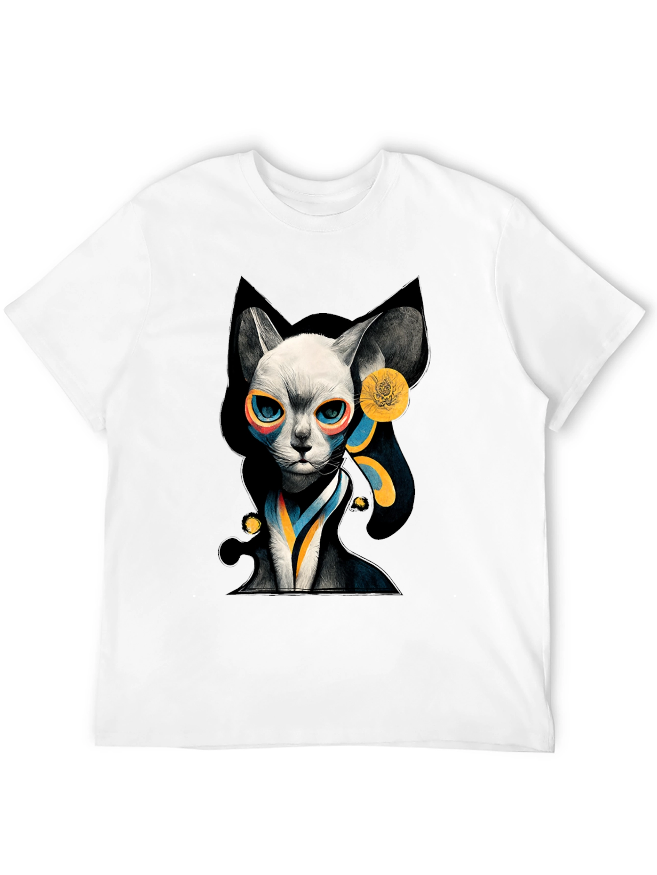 Abstract Cat Graphic Black T-Shirt