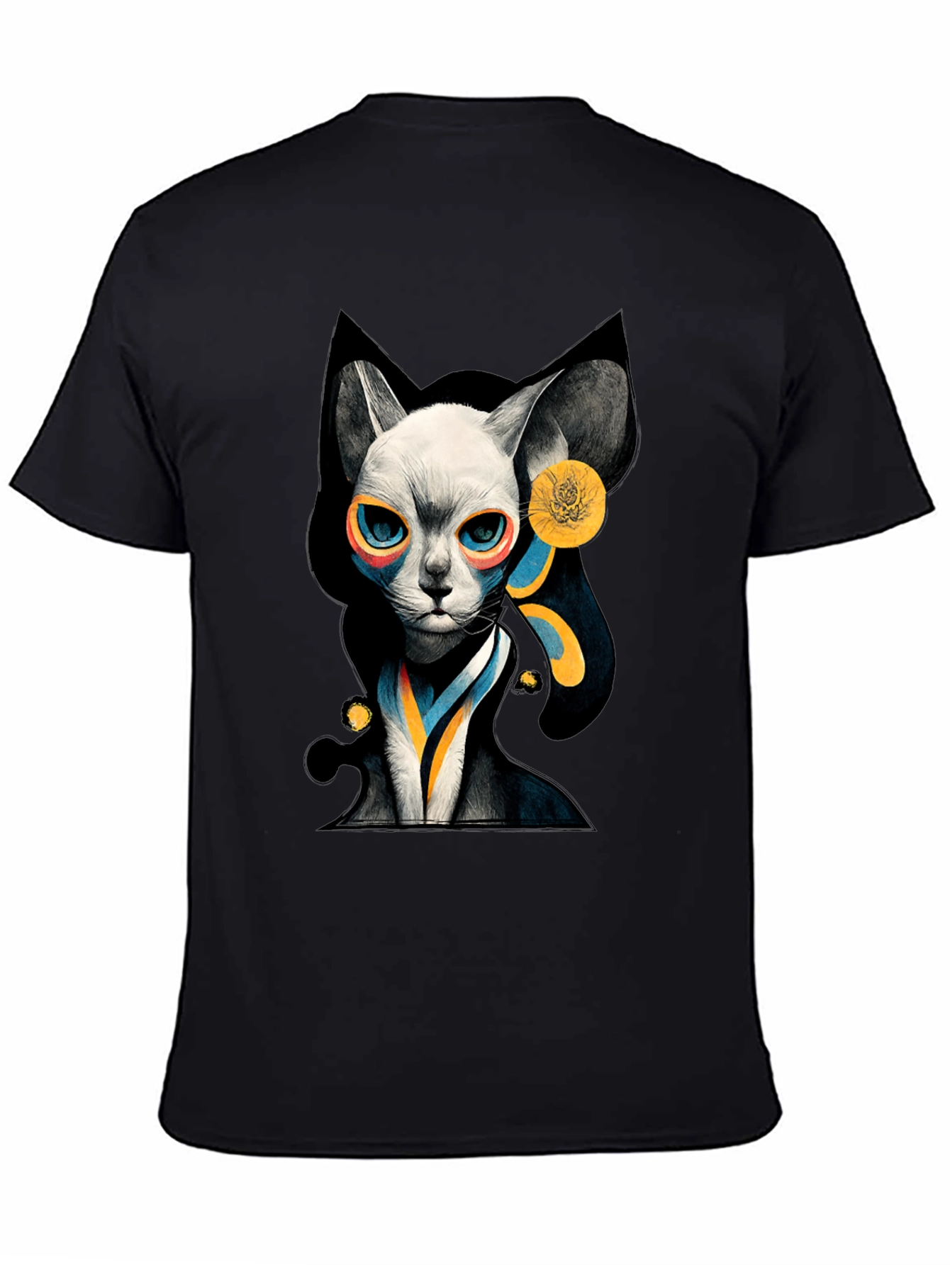 Abstract Cat Graphic Black T-Shirt