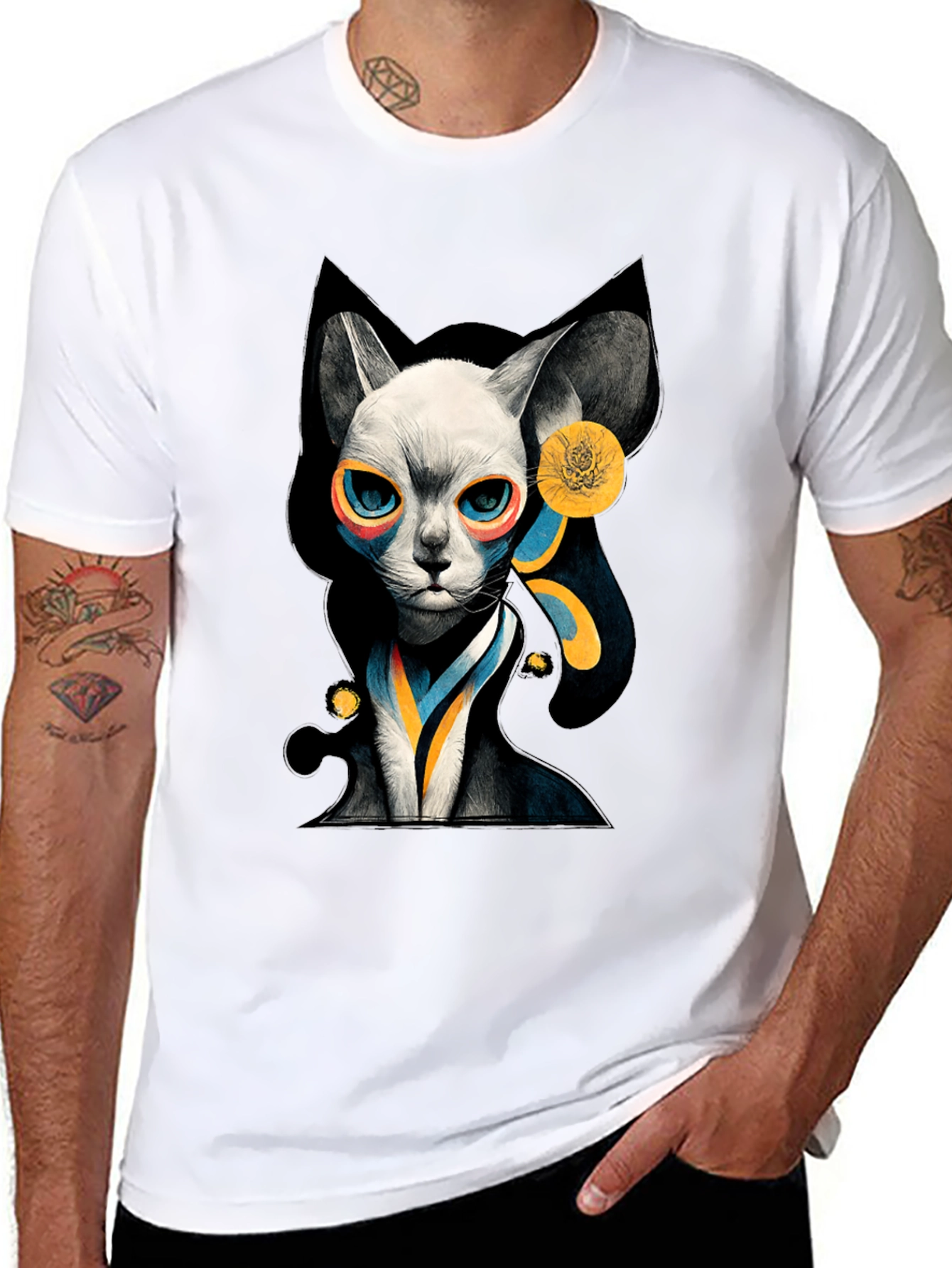 Abstract Cat Graphic Black T-Shirt