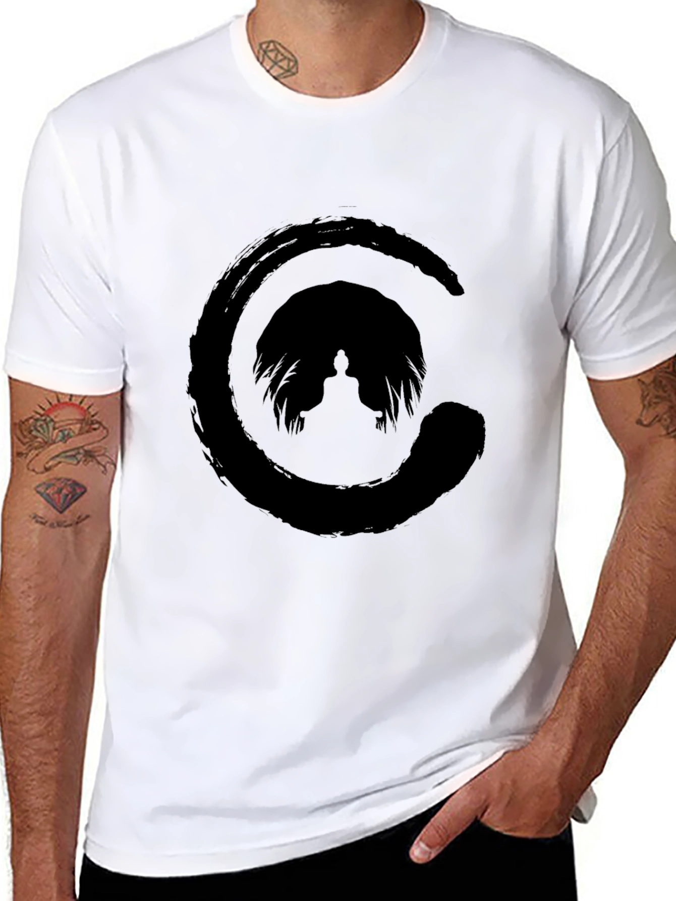 Zen Circle Buddha T-Shirt - Black Graphic Tee