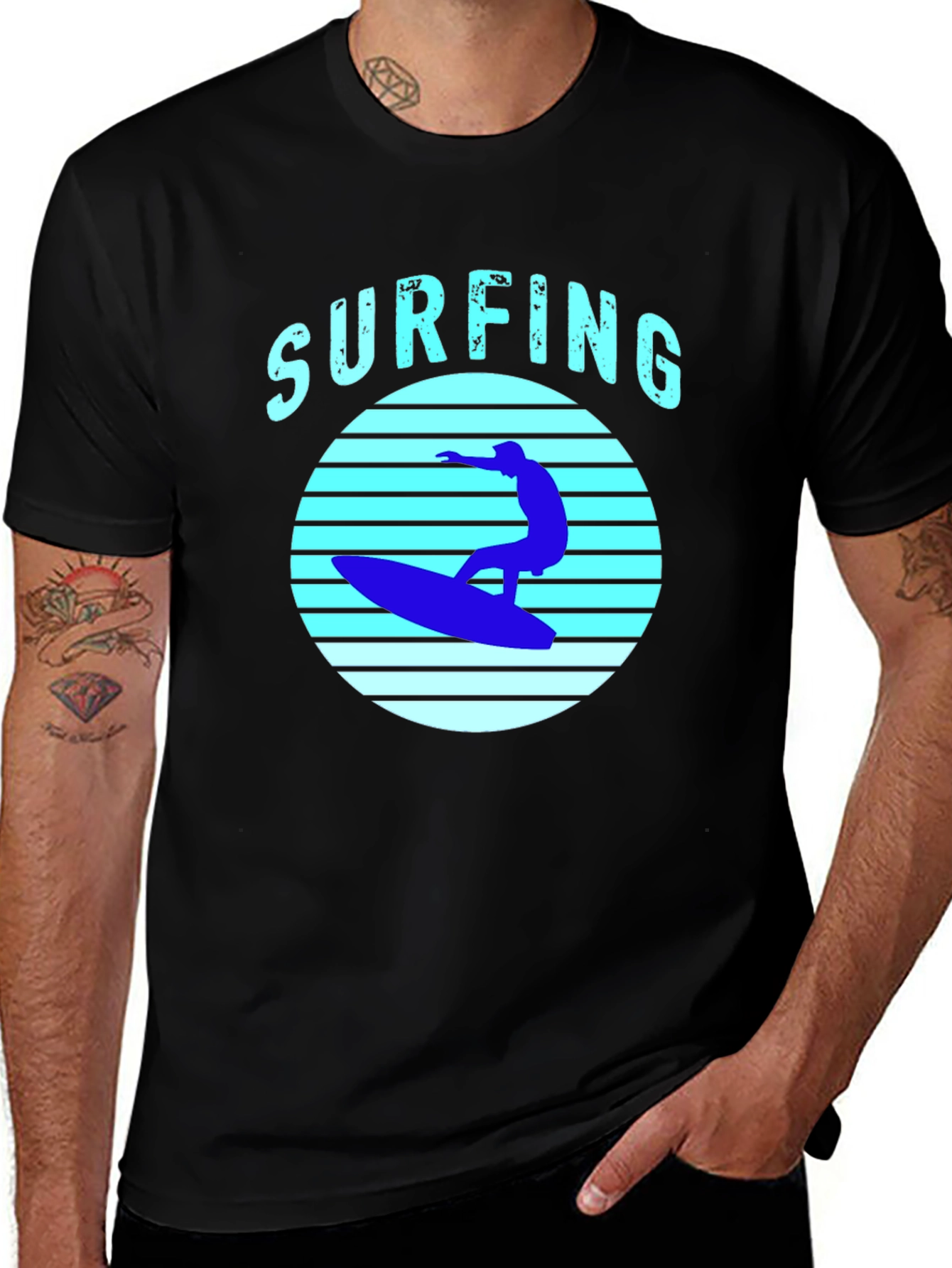 Surfing T-Shirt - Black Surf Graphic Tee