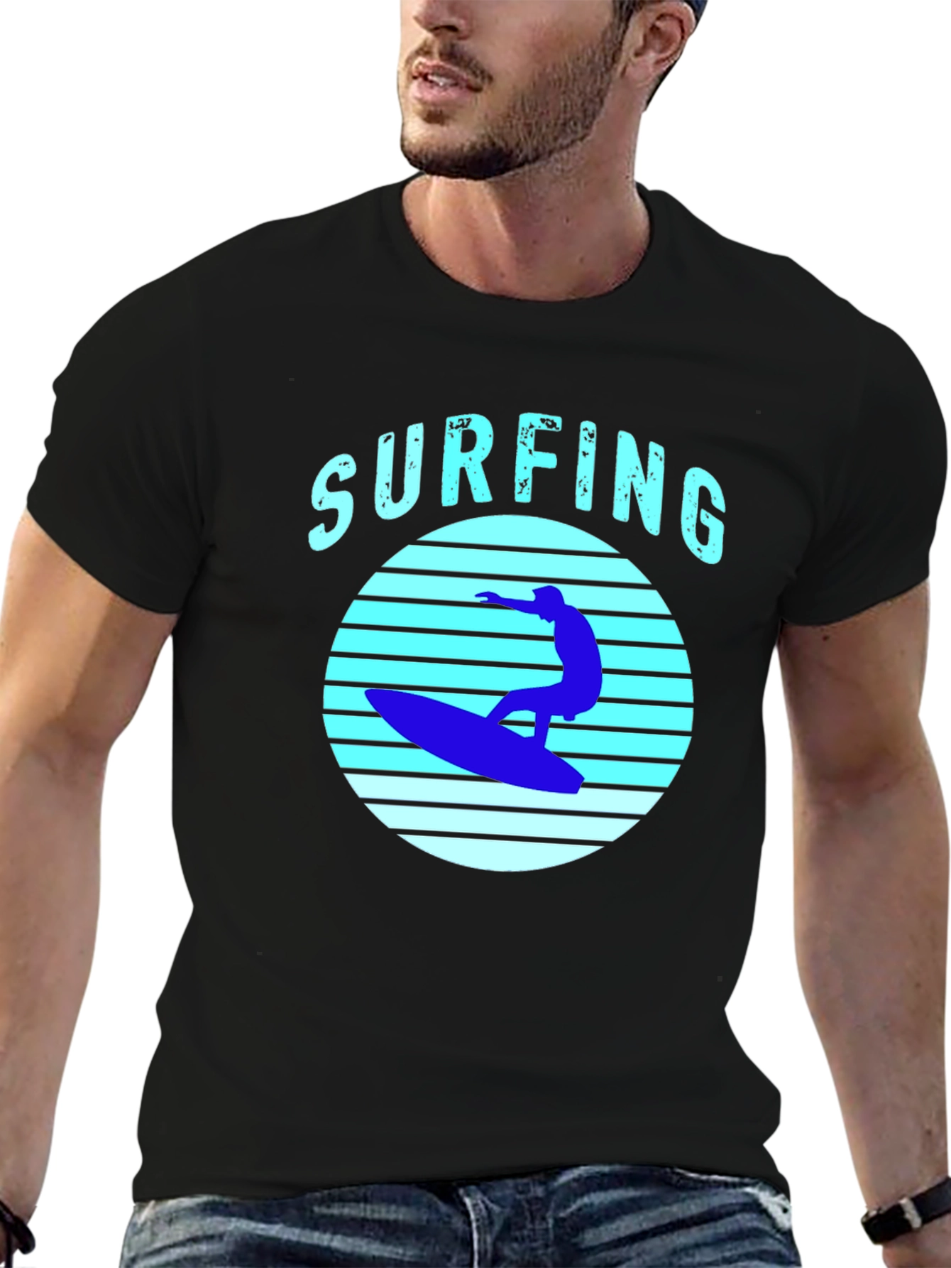Surfing T-Shirt - Black Surf Graphic Tee