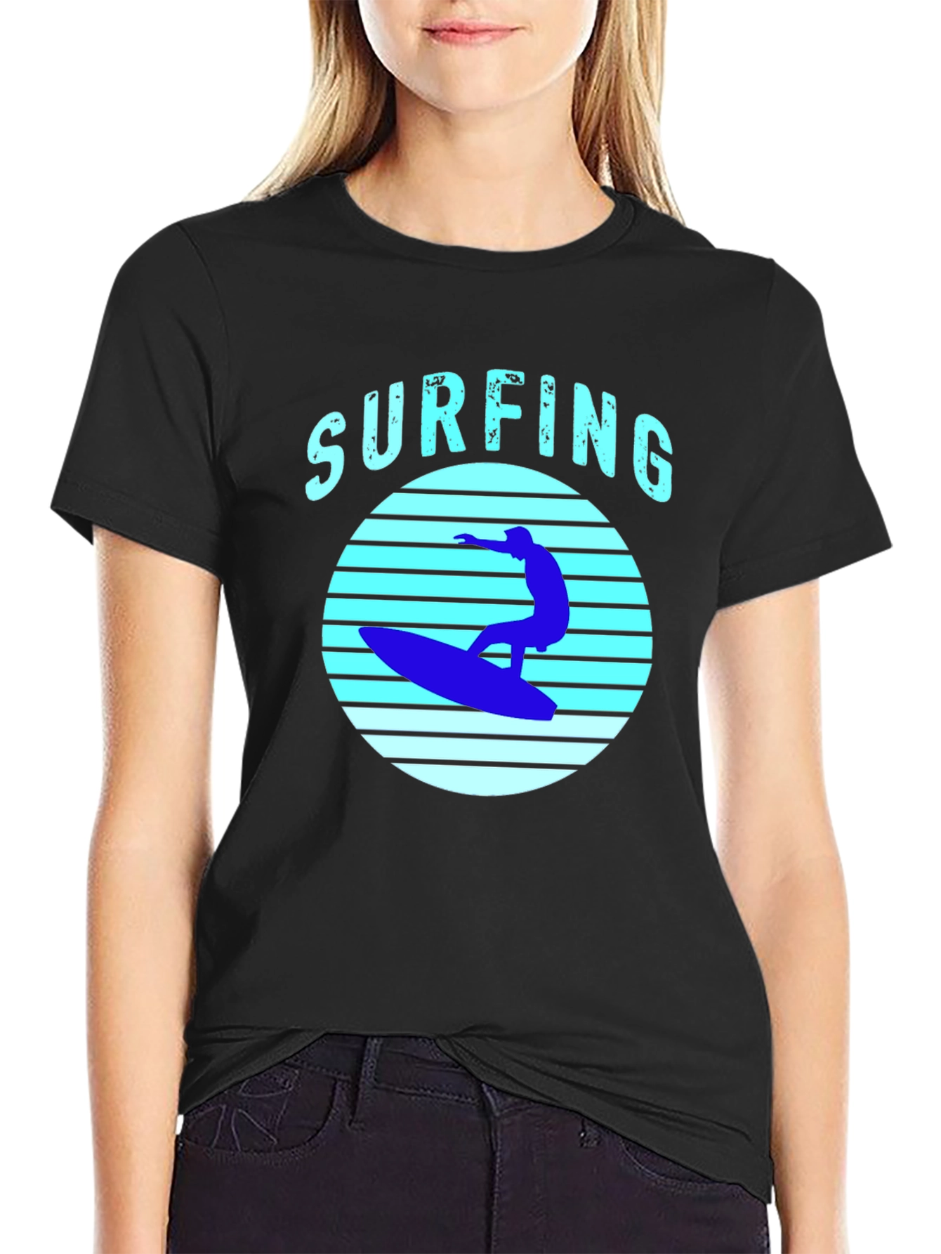 Surfing T-Shirt - Black Surf Graphic Tee