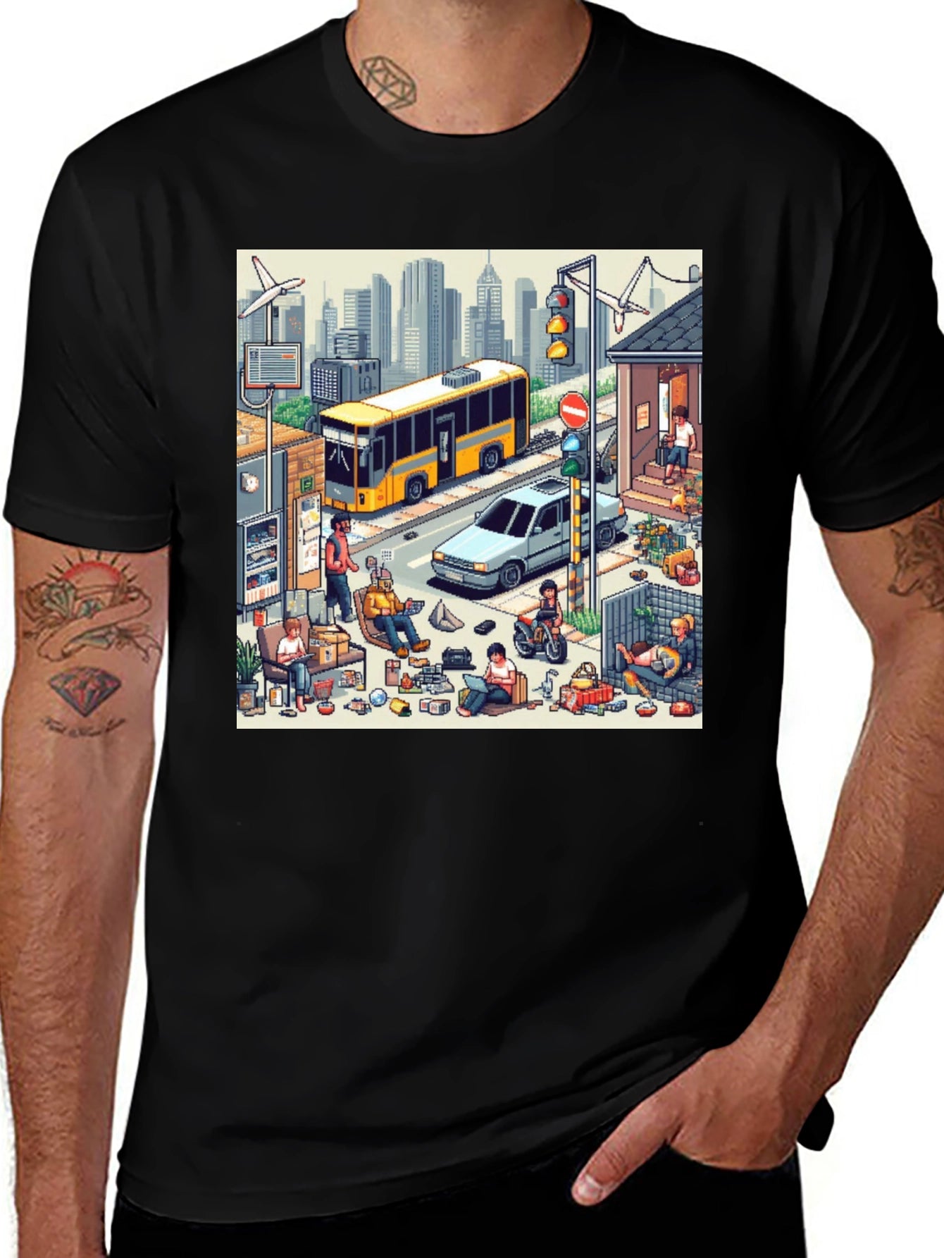 Isometric City Life Graphic Tee - Black Casual Shirt