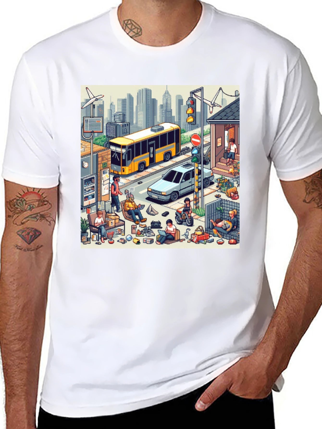 Isometric City Life Graphic Tee - Black Casual Shirt