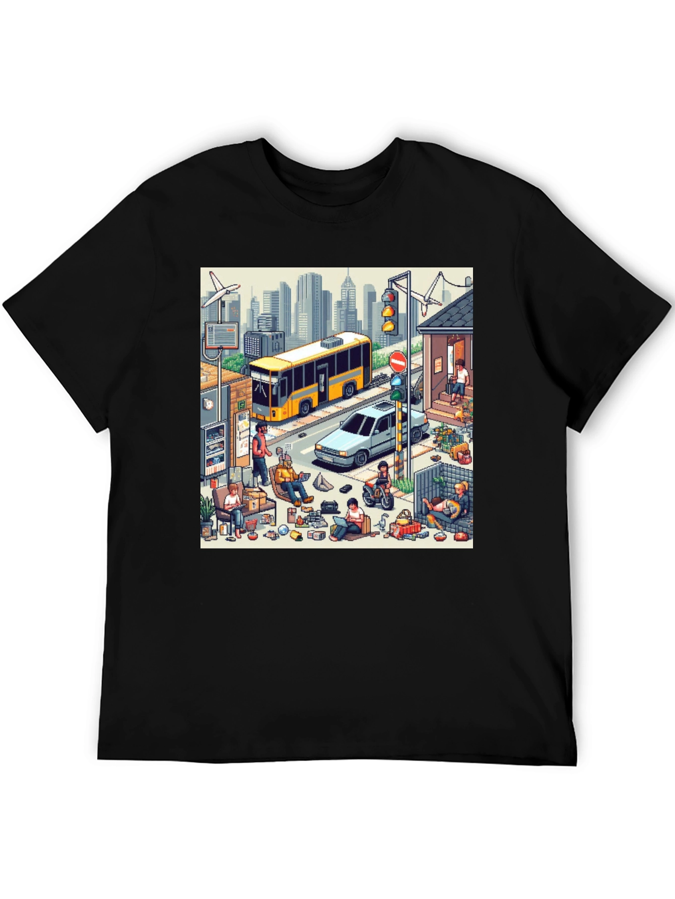 Isometric City Life Graphic Tee - Black Casual Shirt