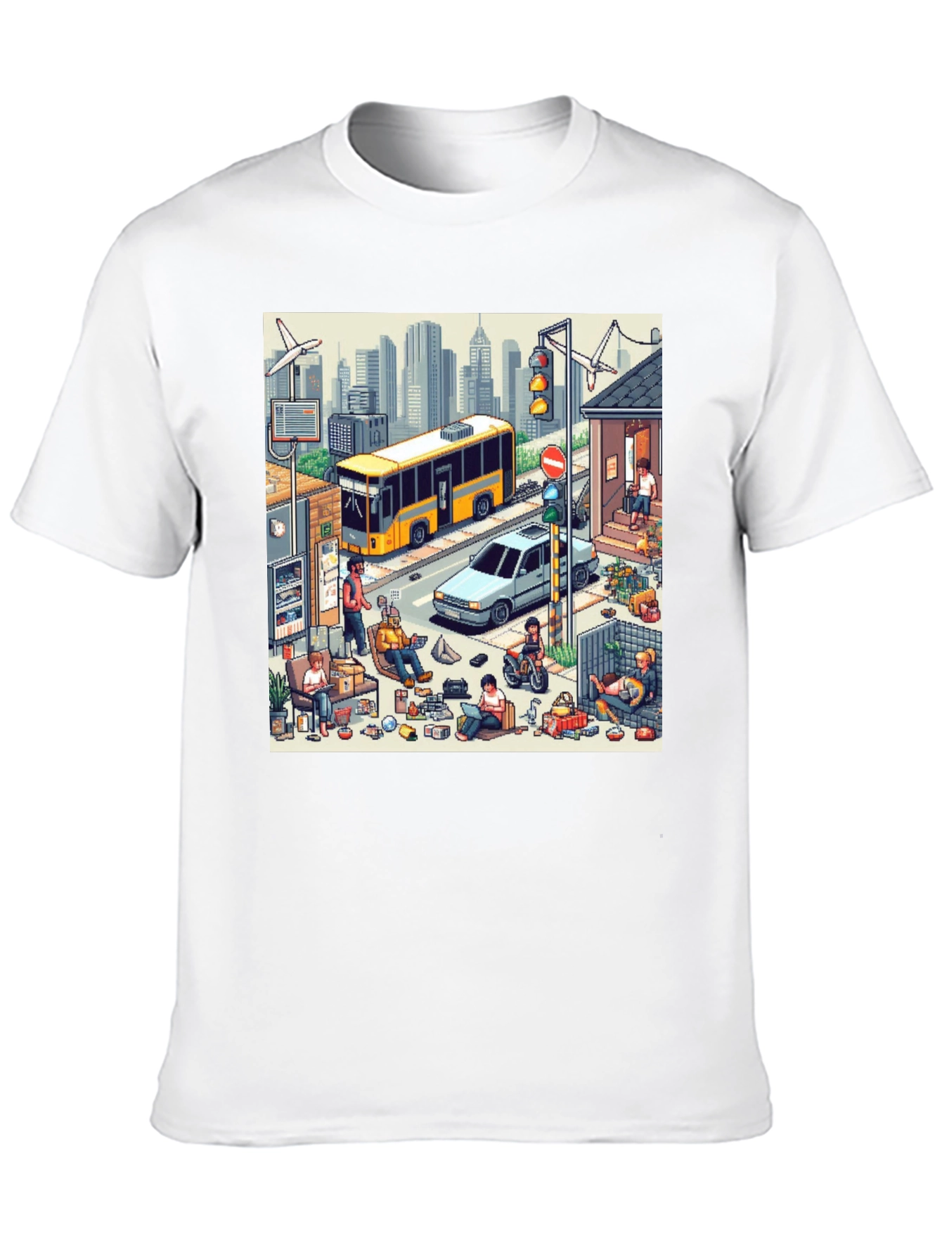 Isometric City Life Graphic Tee - Black Casual Shirt