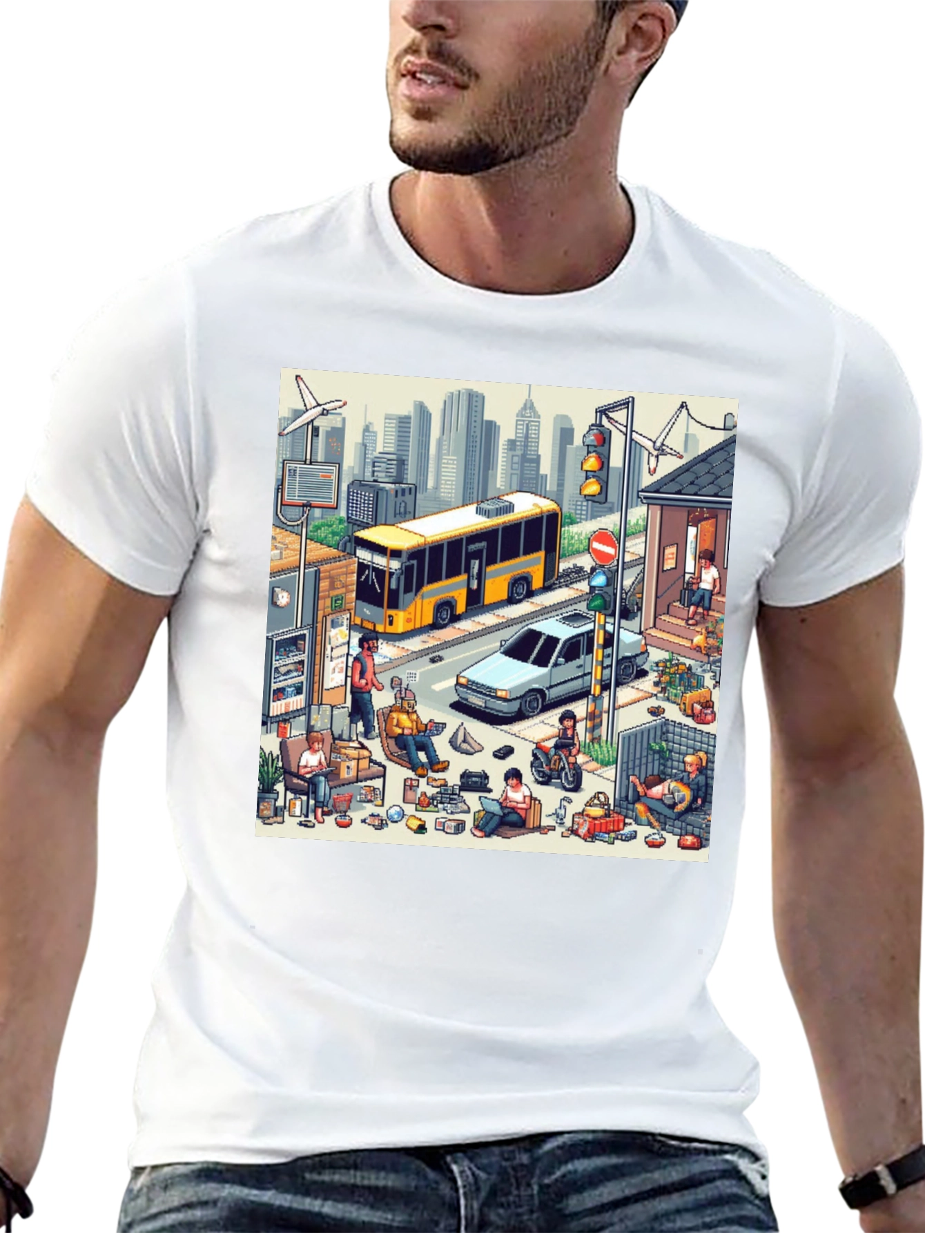 Isometric City Life Graphic Tee - Black Casual Shirt