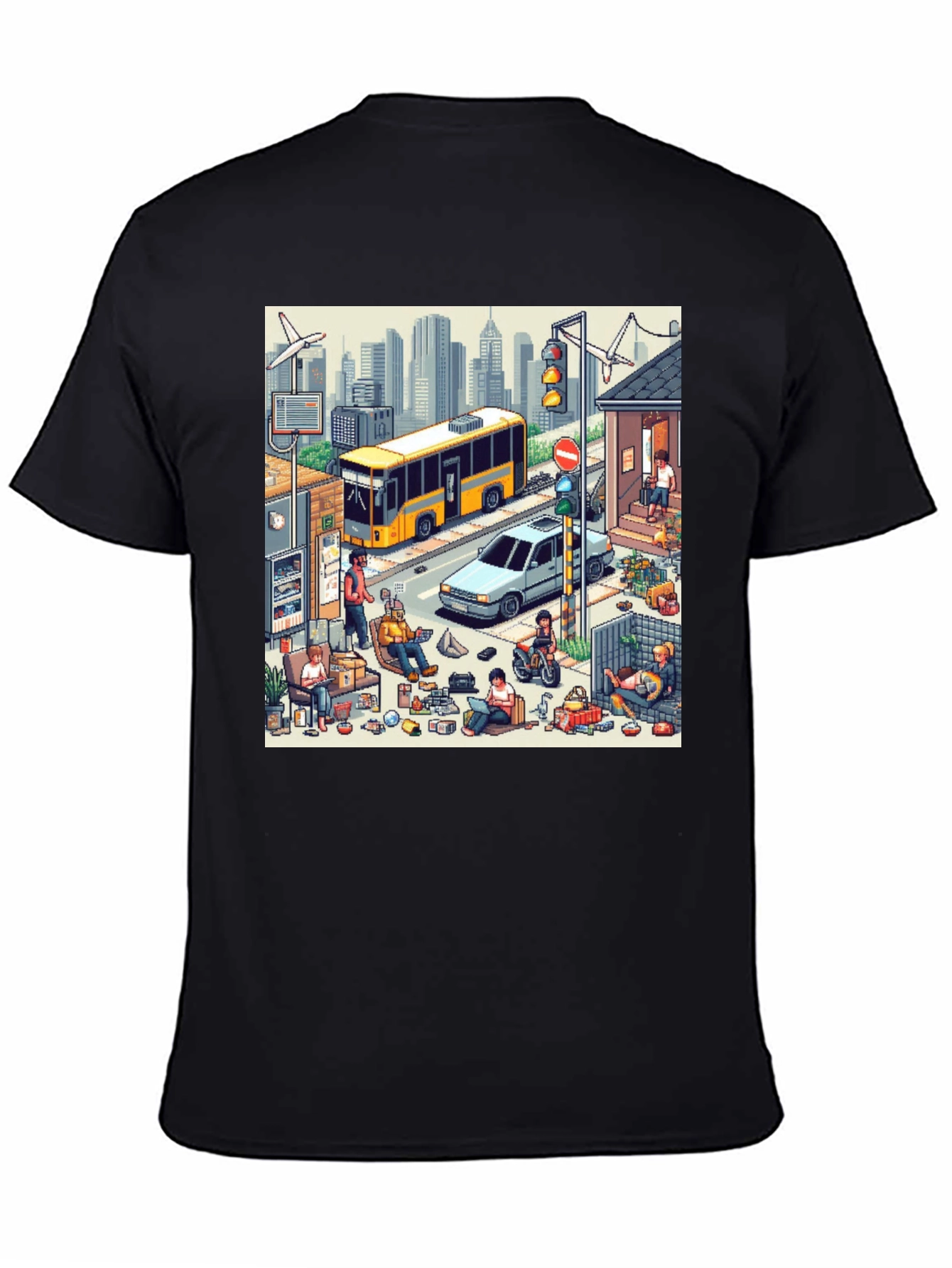 Isometric City Life Graphic Tee - Black Casual Shirt