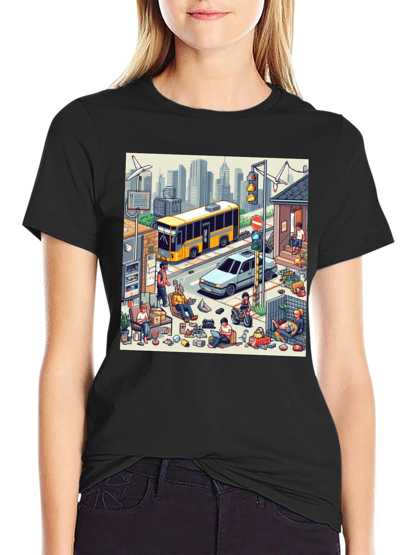 Isometric City Life Graphic Tee - Black Casual Shirt