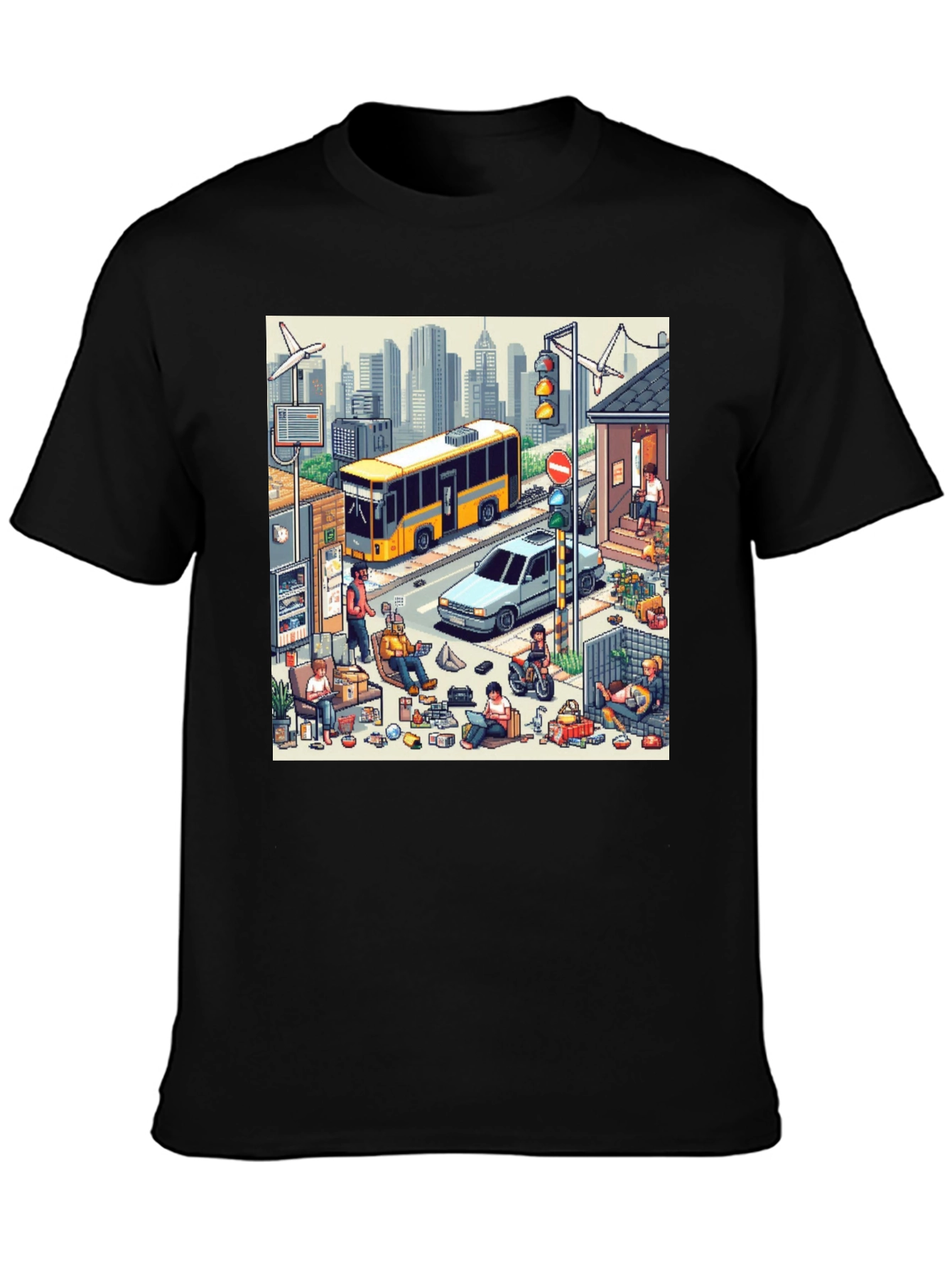 Isometric City Life Graphic Tee - Black Casual Shirt