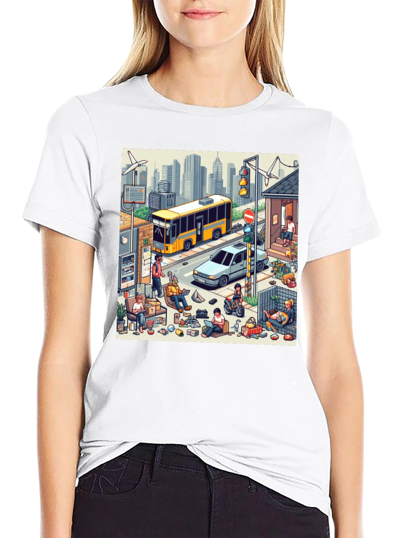 Isometric City Life Graphic Tee - Black Casual Shirt
