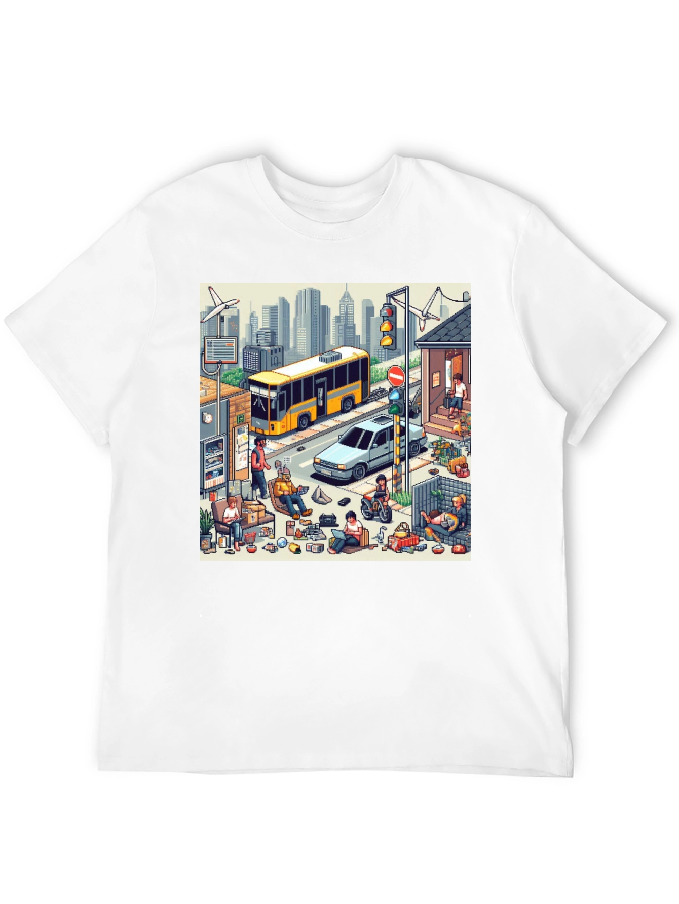 Isometric City Life Graphic Tee - Black Casual Shirt