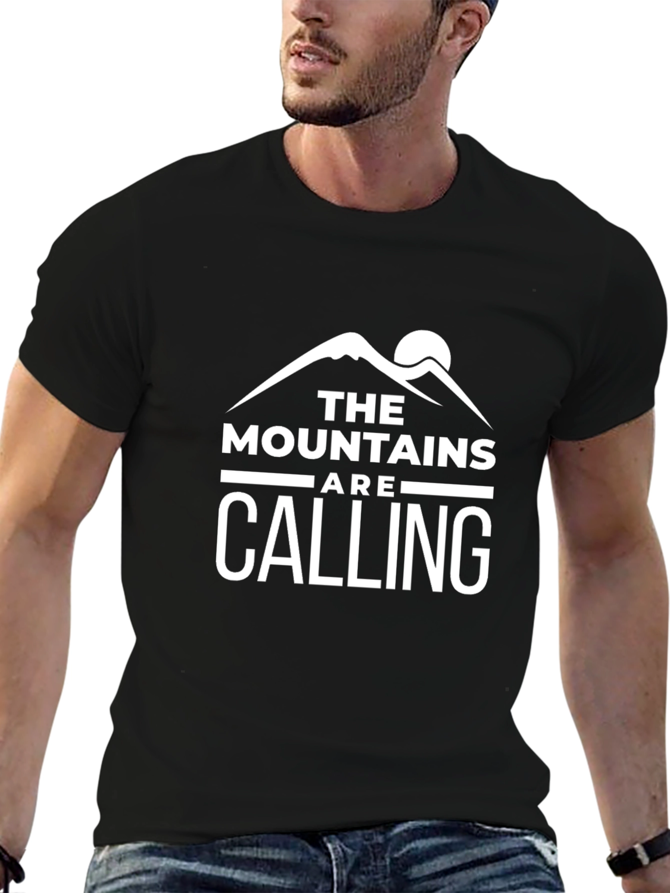 Mountains Are Calling Graphic Tee - Black Cotton T-Shirt