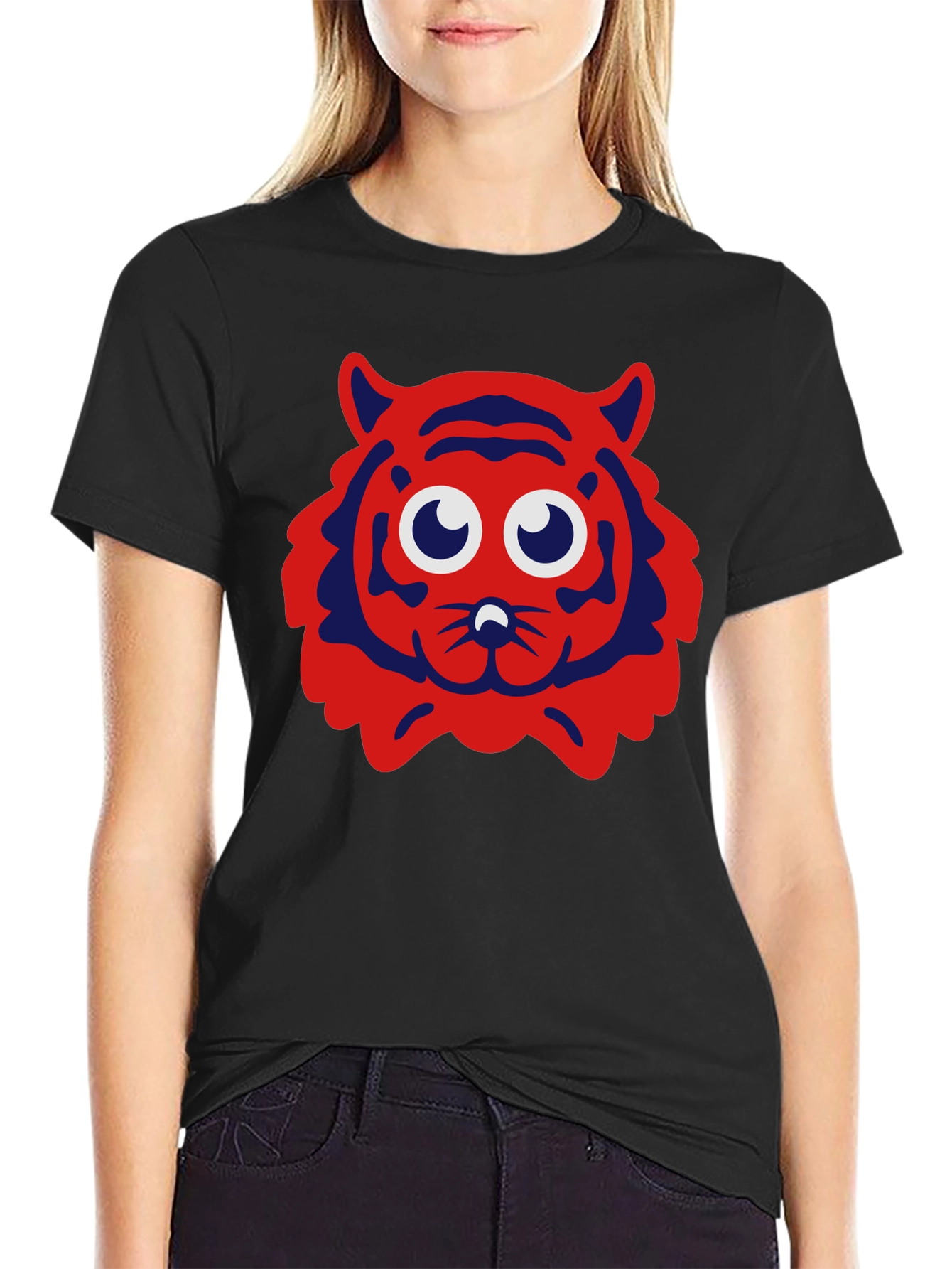 Cartoon Tiger Graphic Tee - Black T-Shirt