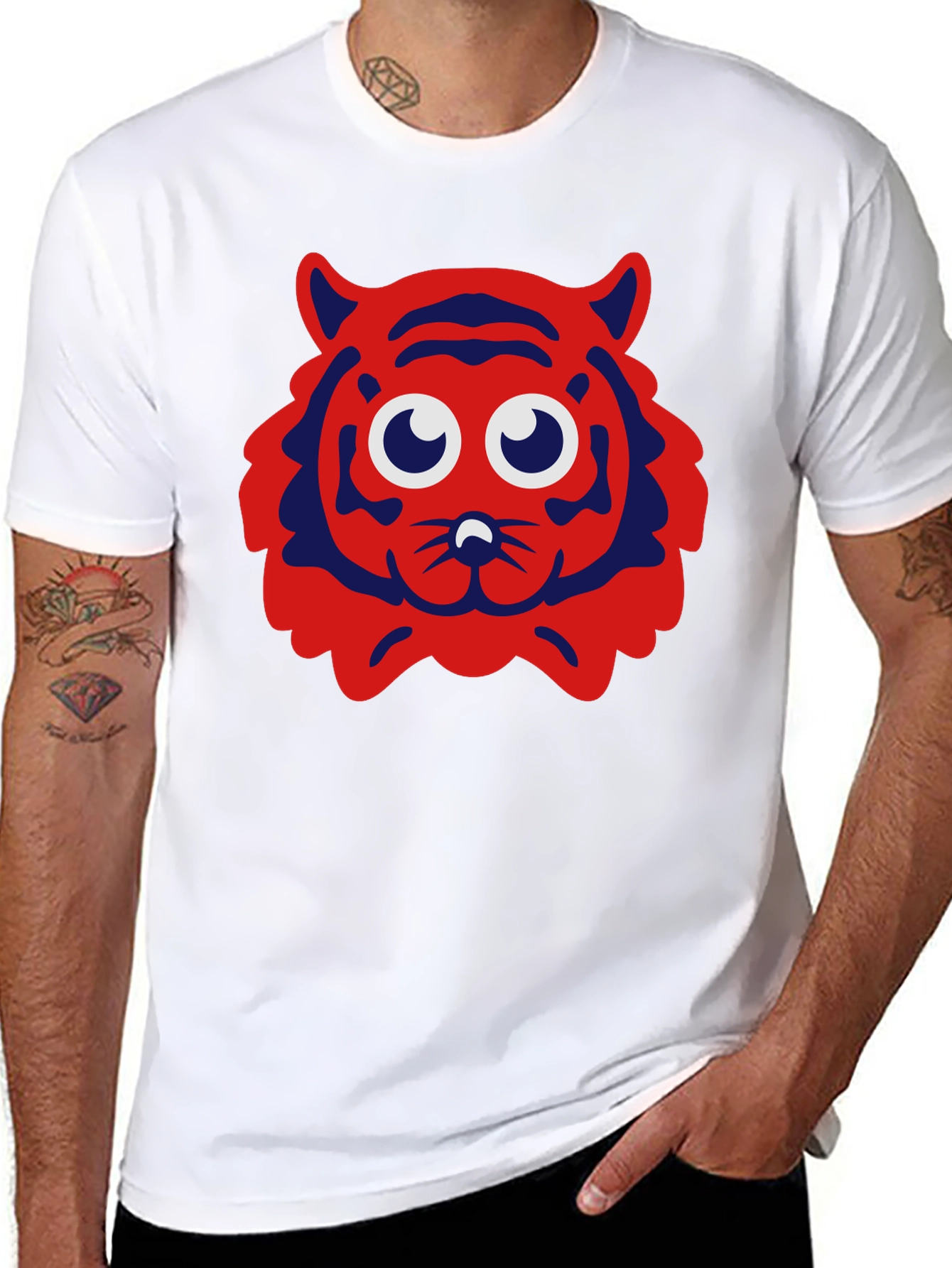Cartoon Tiger Graphic Tee - Black T-Shirt