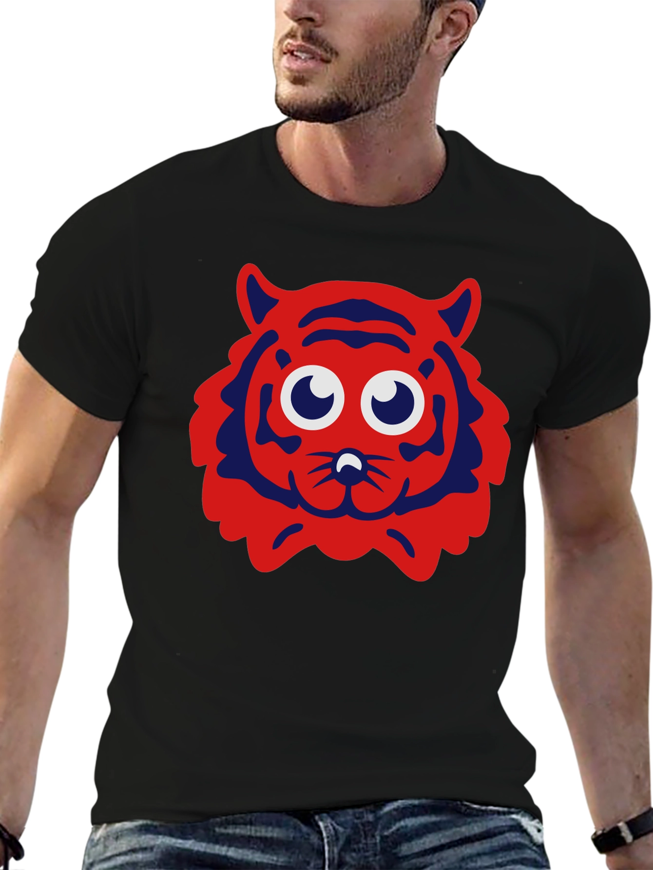 Cartoon Tiger Graphic Tee - Black T-Shirt