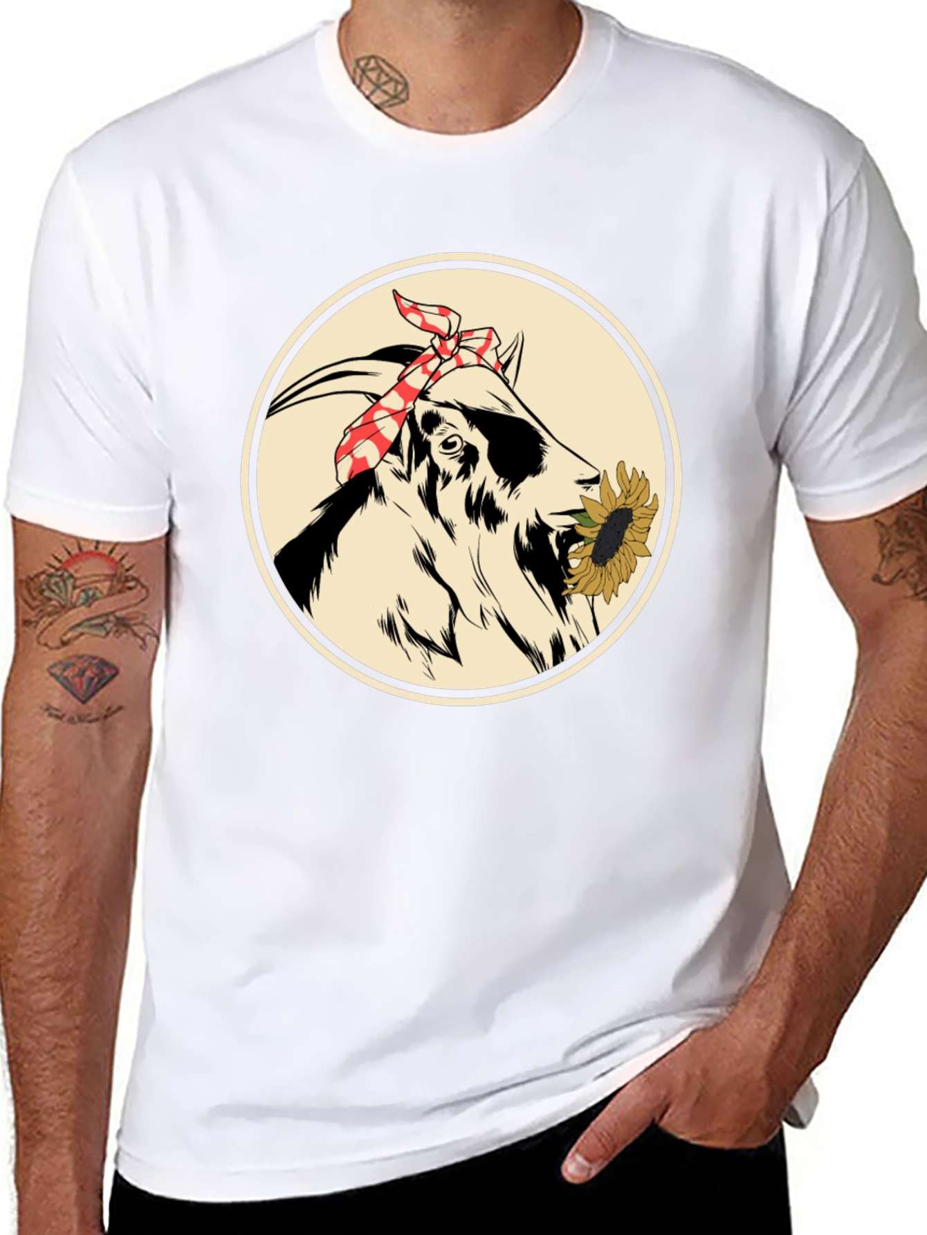 Goat With Sunflower T-Shirt - Farm Animal Tee