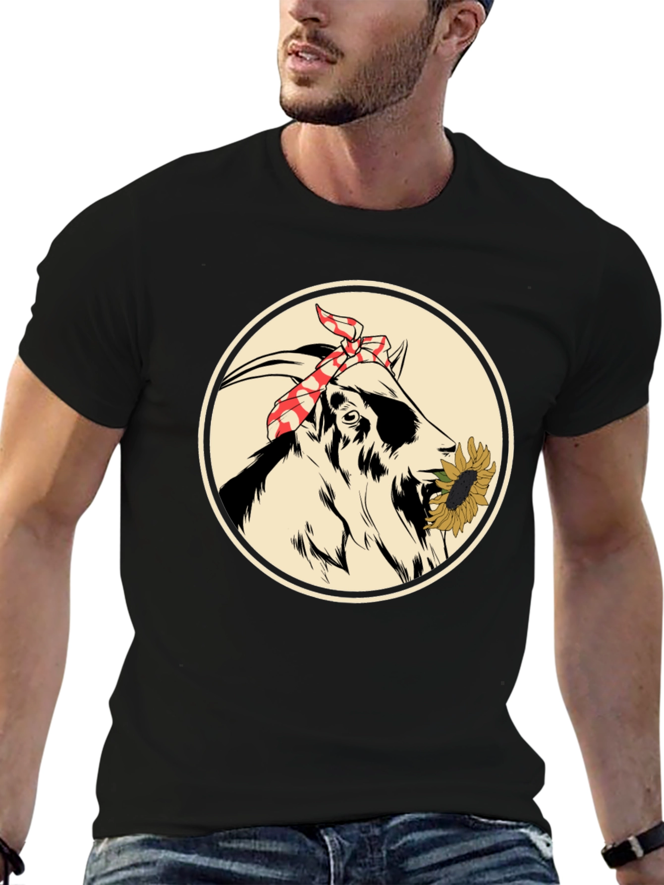 Goat With Sunflower T-Shirt - Farm Animal Tee