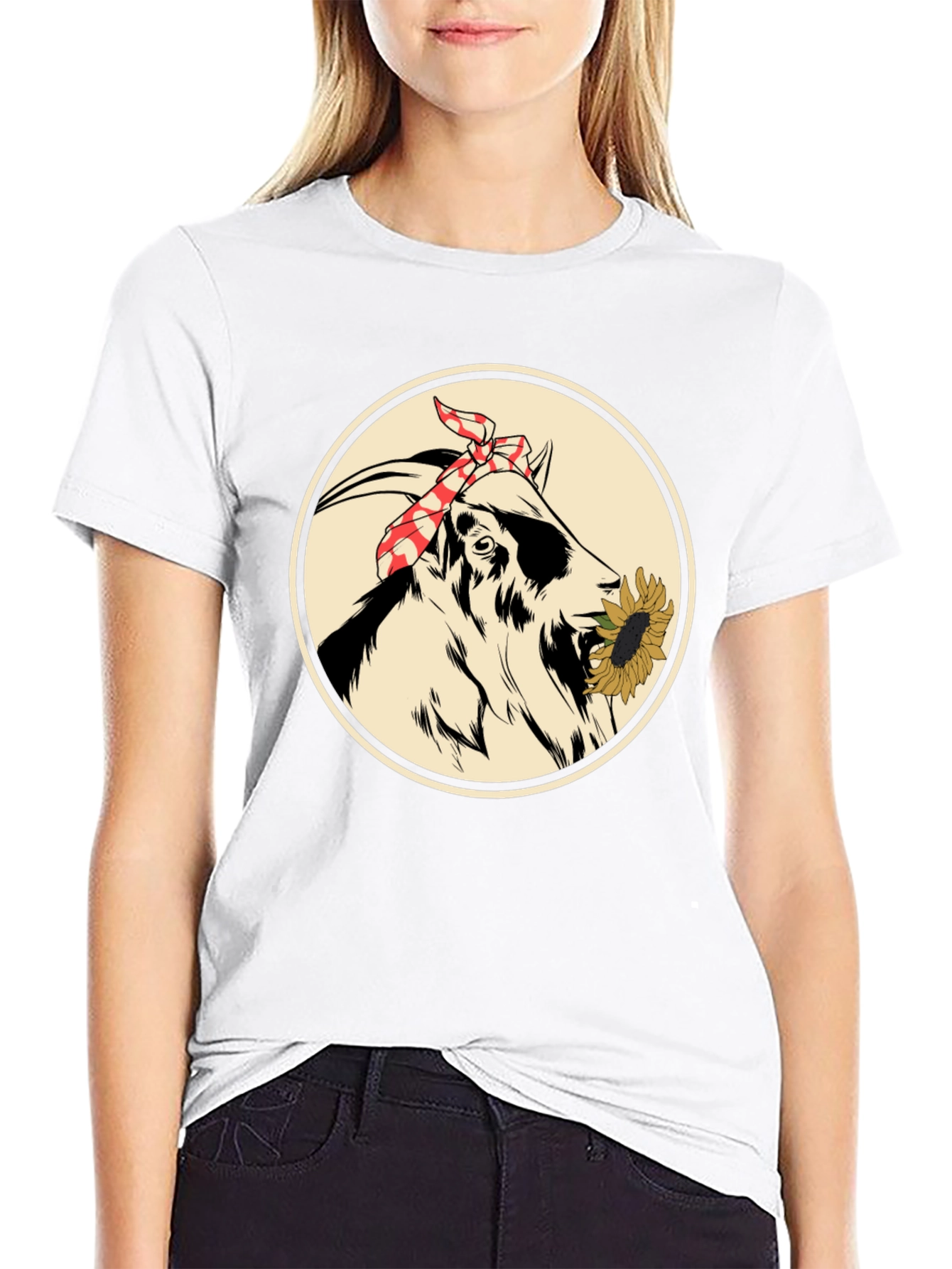 Goat With Sunflower T-Shirt - Farm Animal Tee