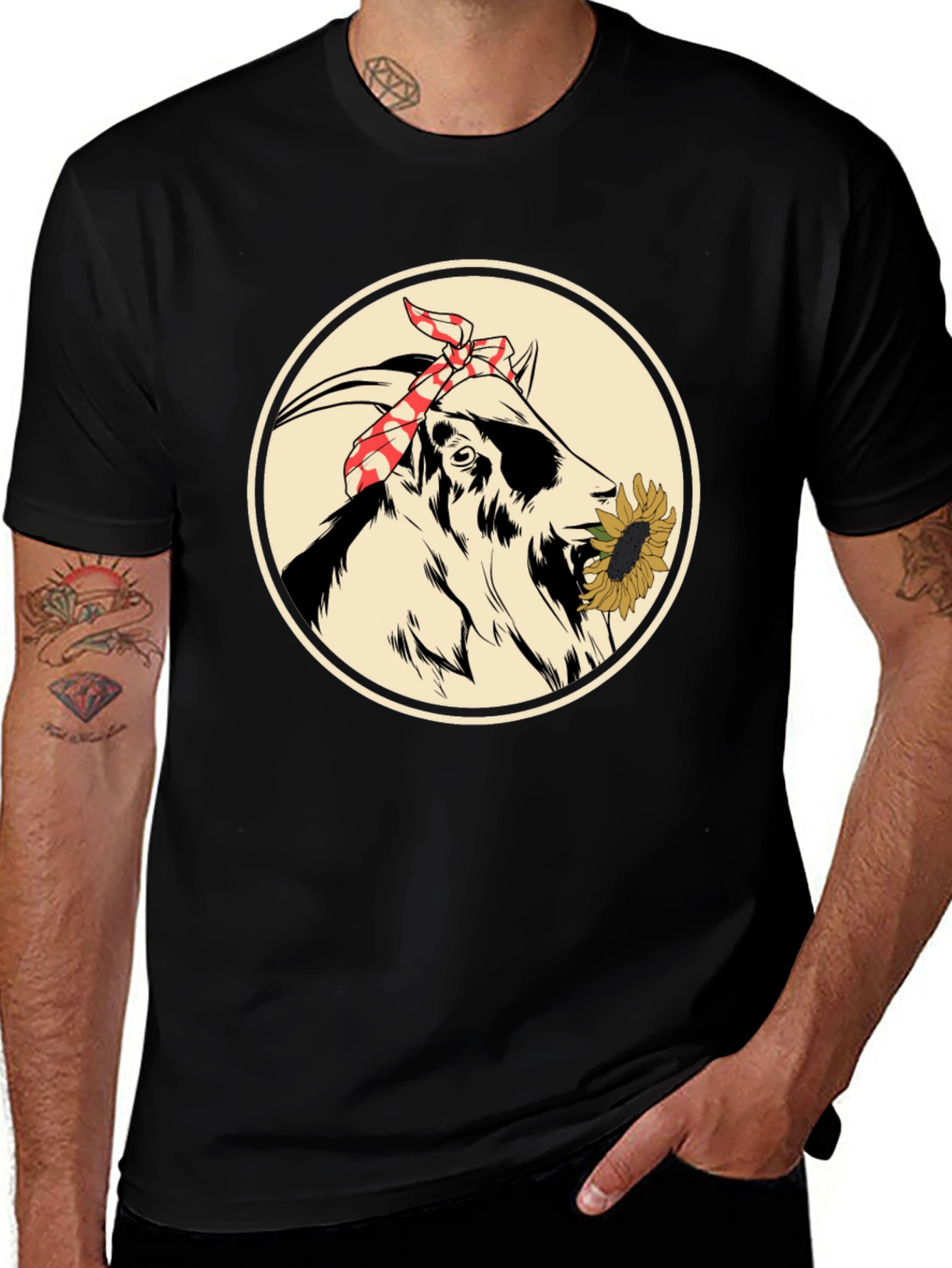 Goat With Sunflower T-Shirt - Farm Animal Tee