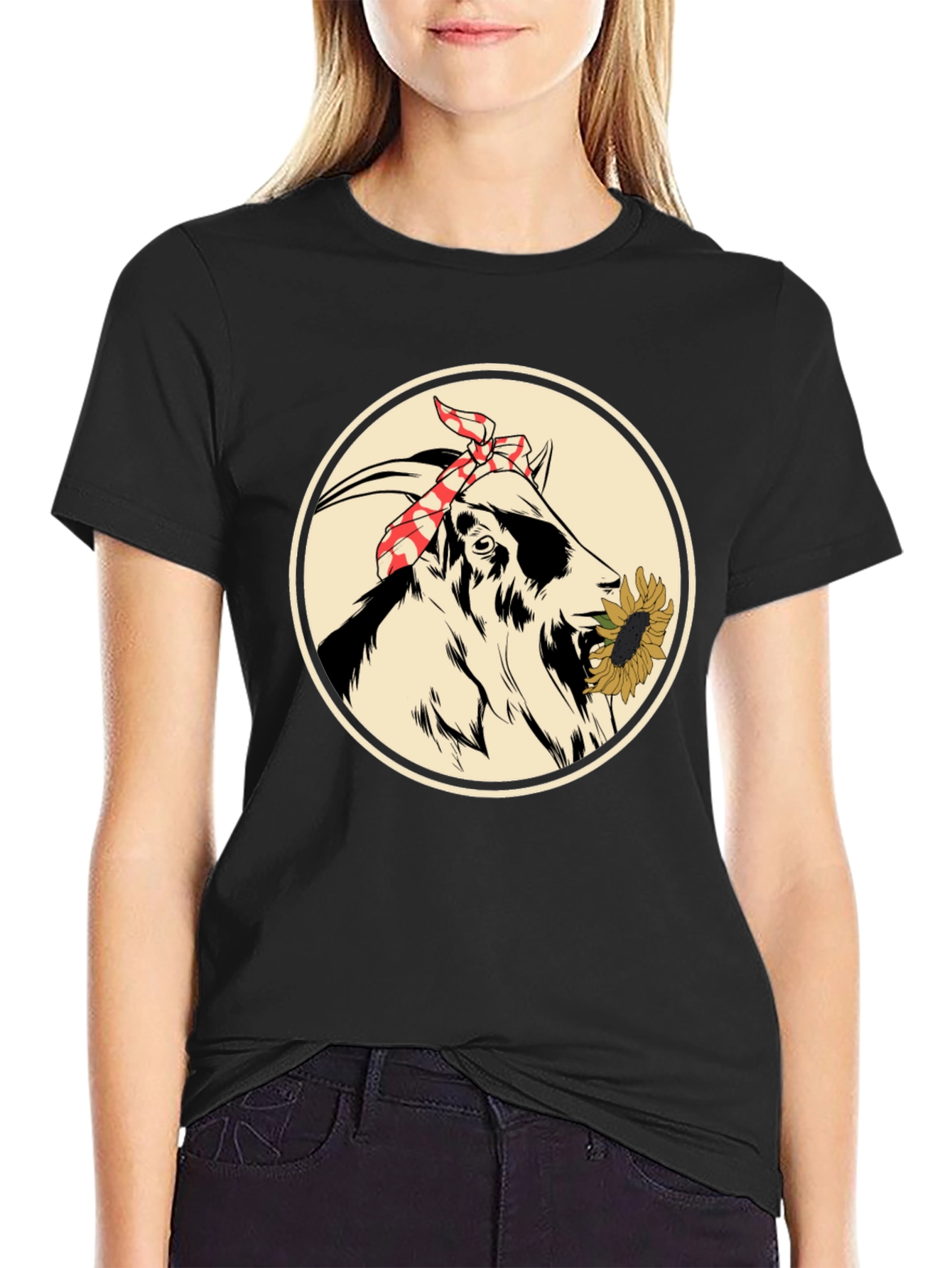 Goat With Sunflower T-Shirt - Farm Animal Tee