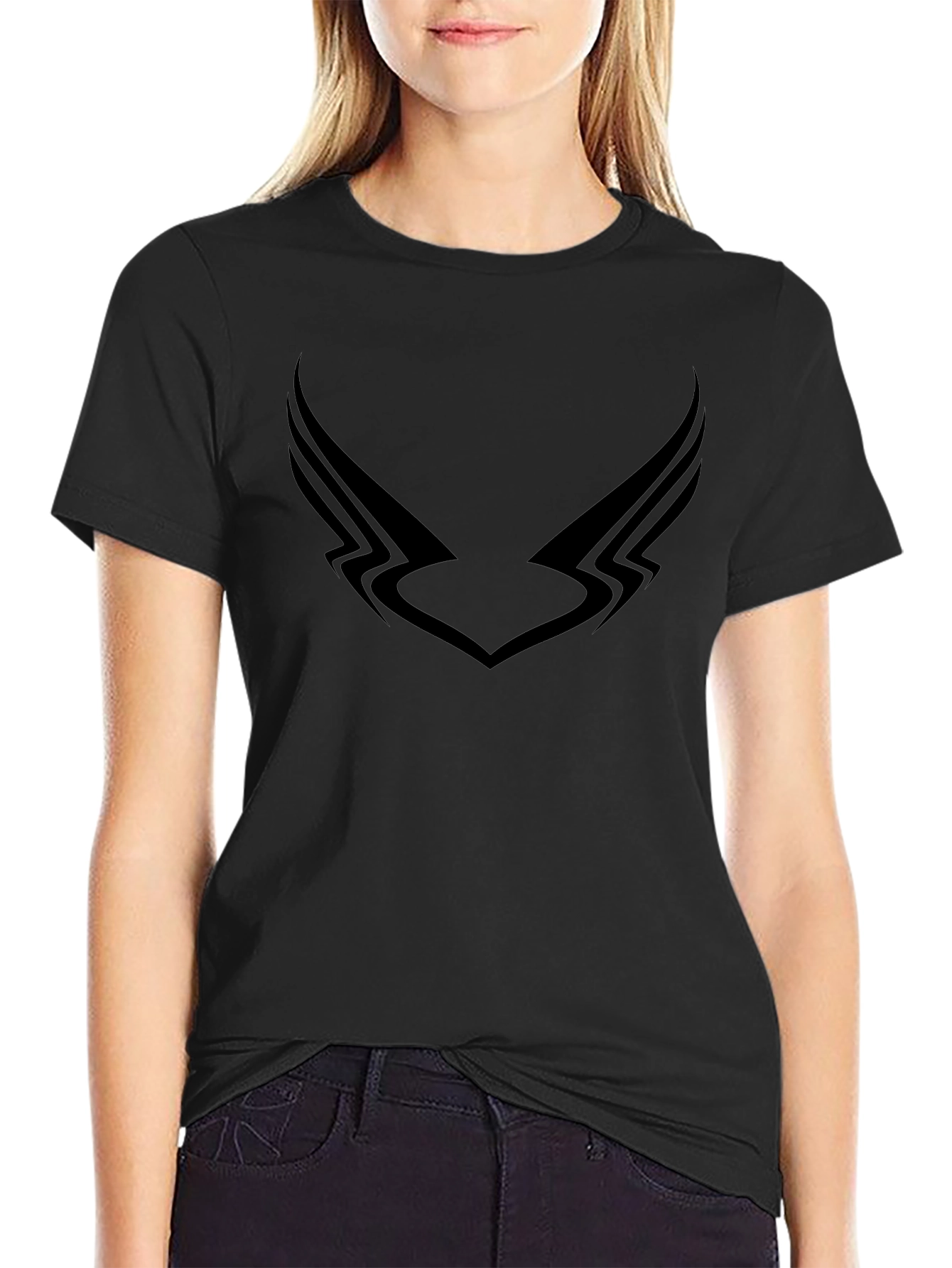 Mens Black Graphic Tee - Winged Design