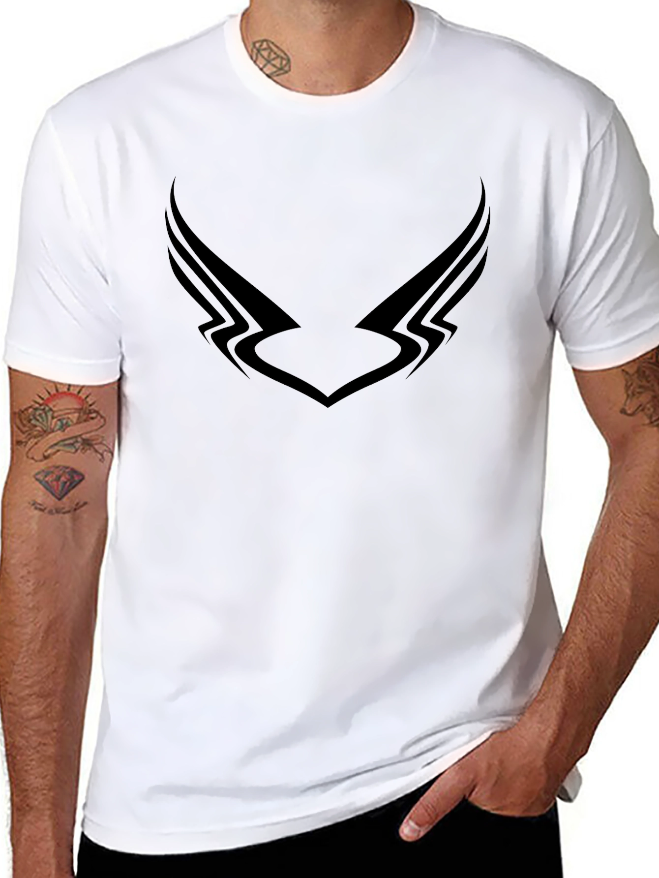 Mens Black Graphic Tee - Winged Design