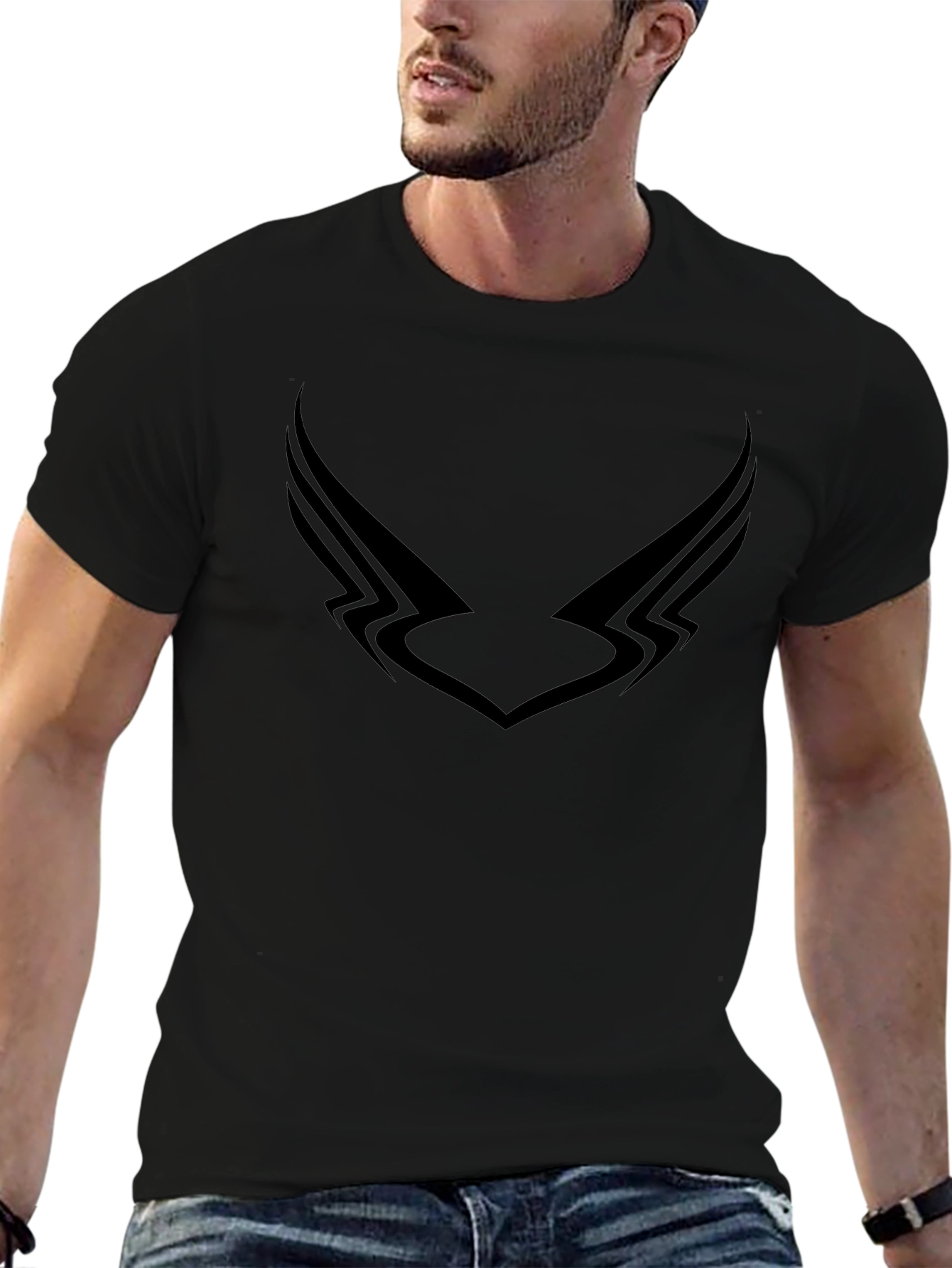 Mens Black Graphic Tee - Winged Design