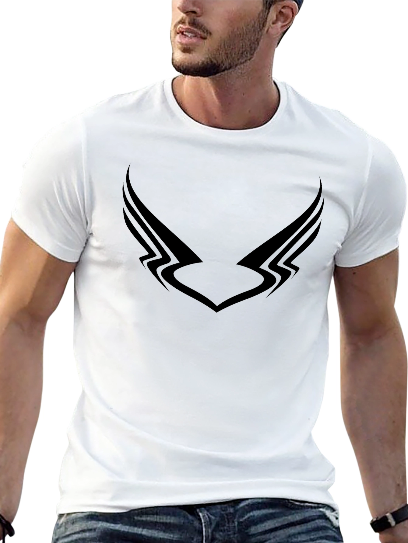 Mens Black Graphic Tee - Winged Design