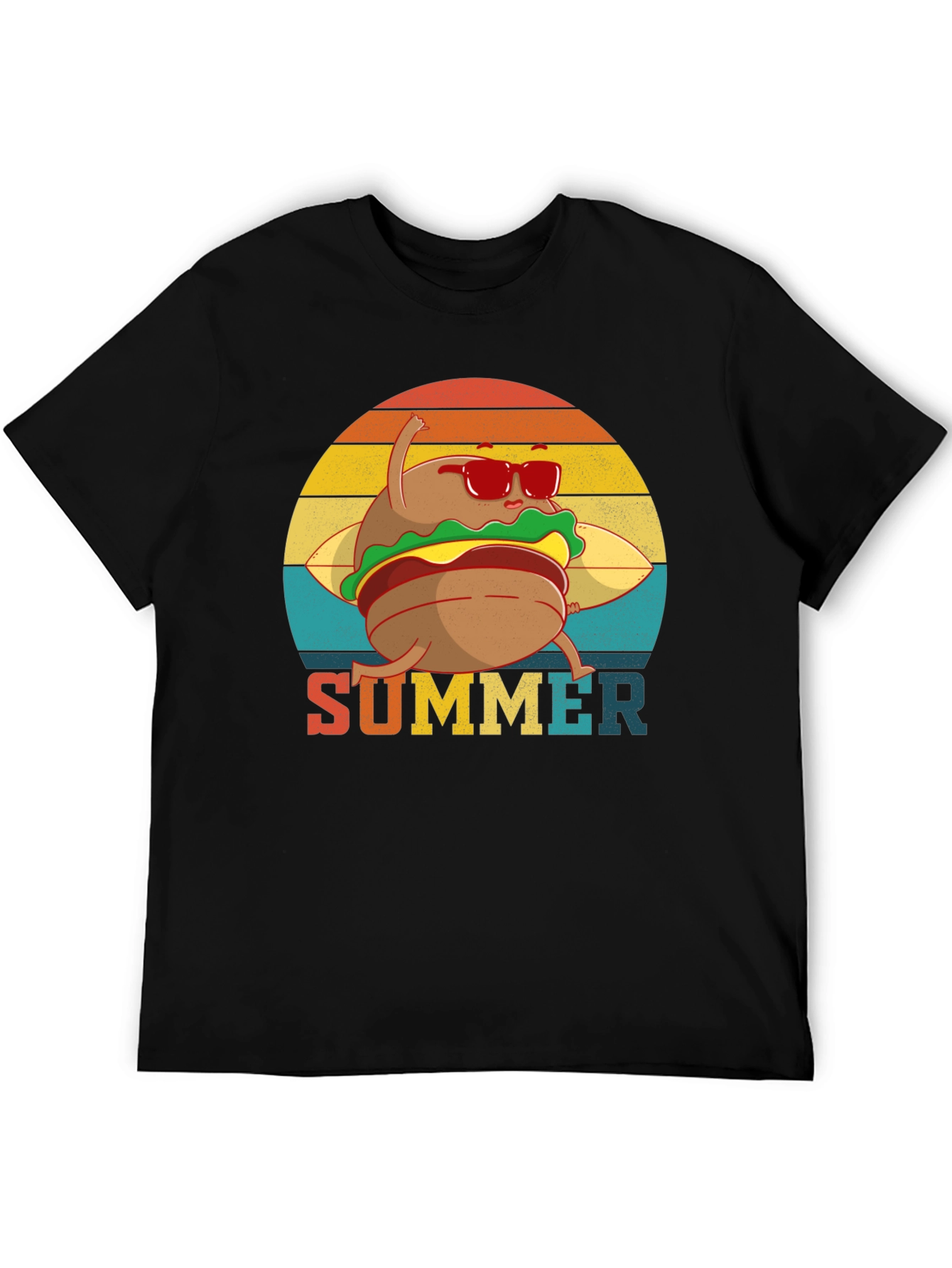 Summer Burger Graphic Tee - Black Cotton T-Shirt