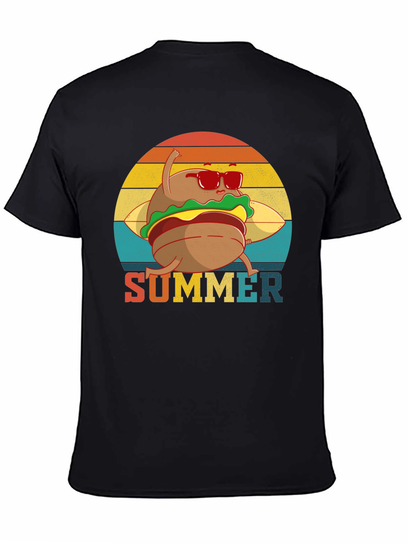 Summer Burger Graphic Tee - Black Cotton T-Shirt