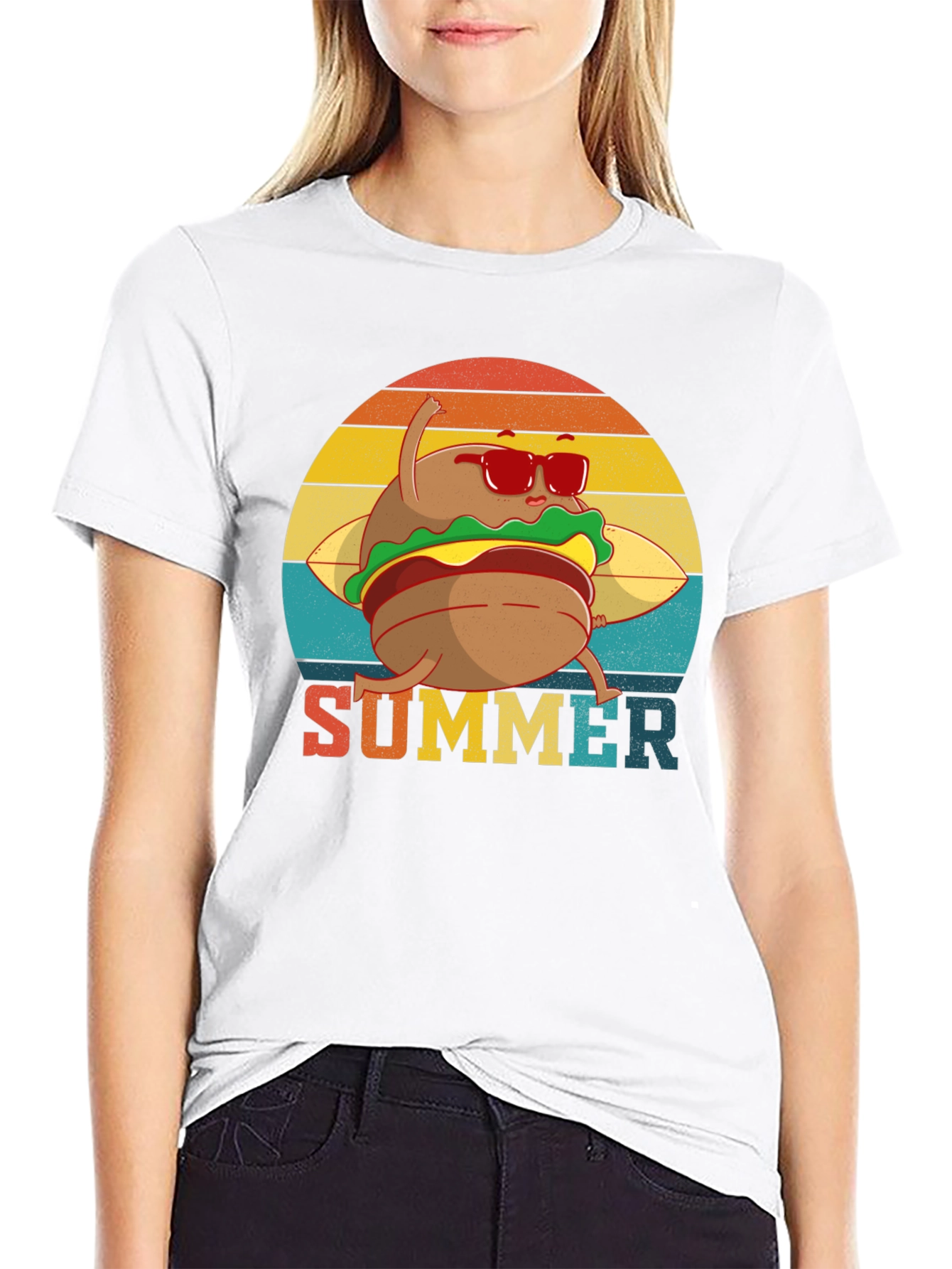 Summer Burger Graphic Tee - Black Cotton T-Shirt