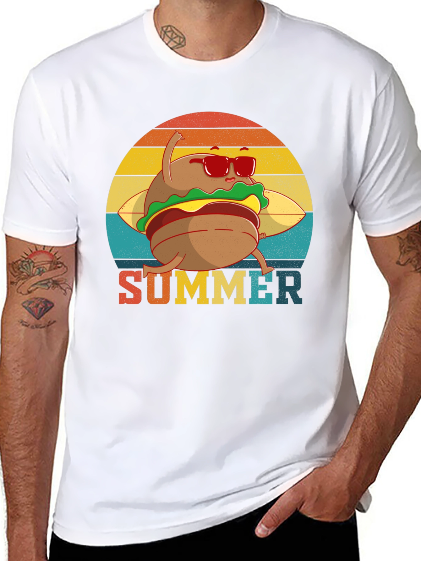 Summer Burger Graphic Tee - Black Cotton T-Shirt