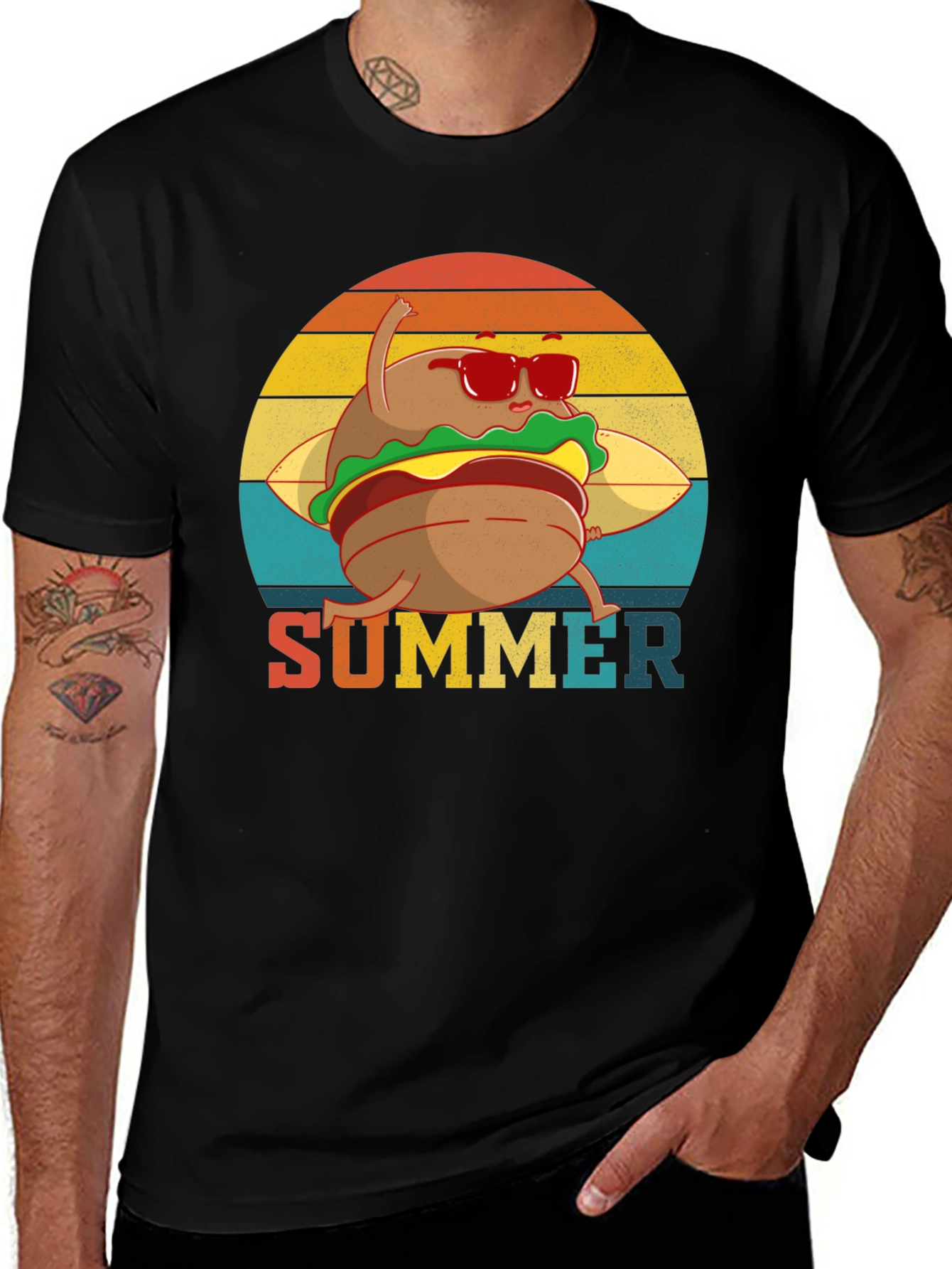Summer Burger Graphic Tee - Black Cotton T-Shirt