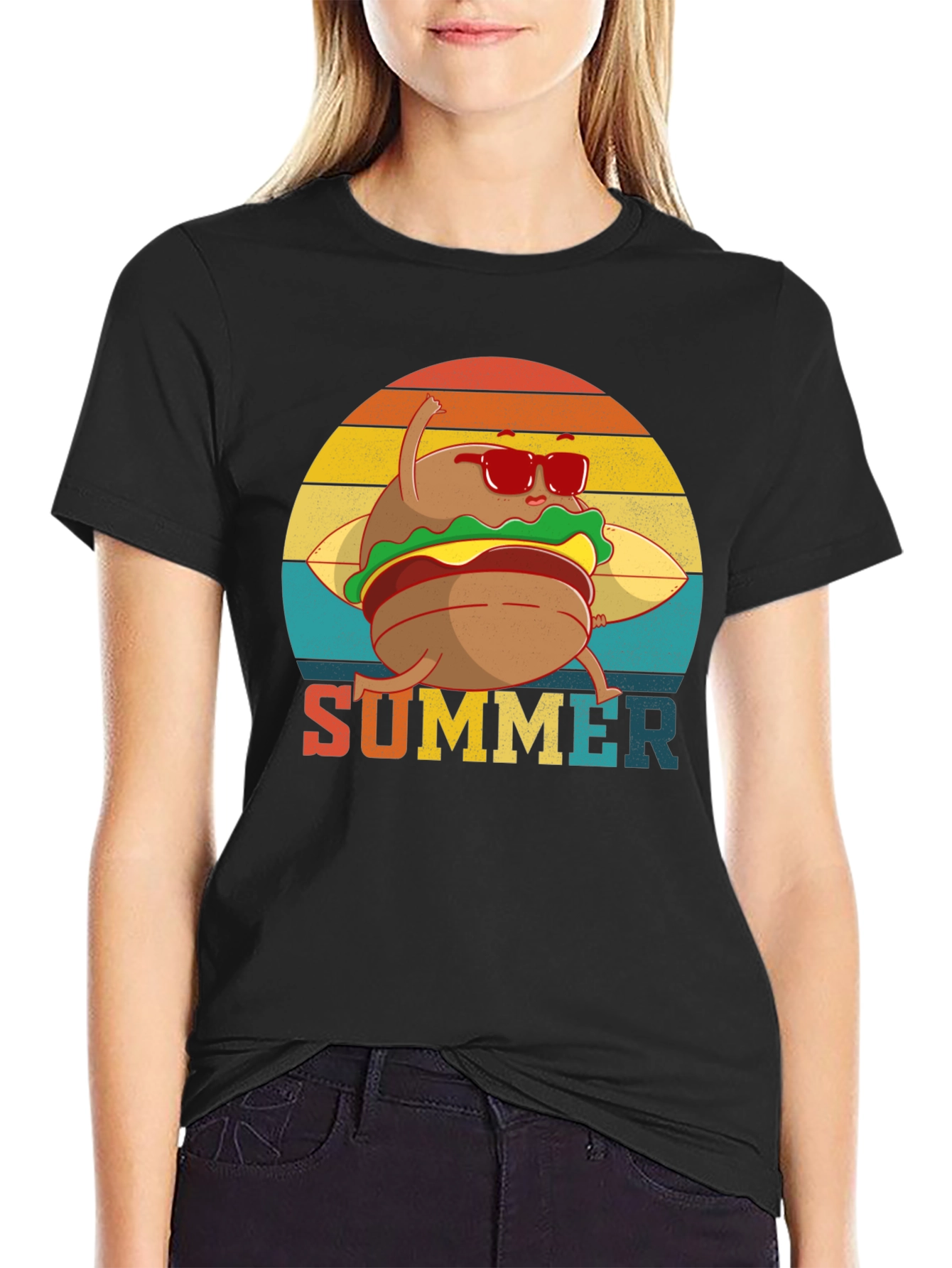 Summer Burger Graphic Tee - Black Cotton T-Shirt