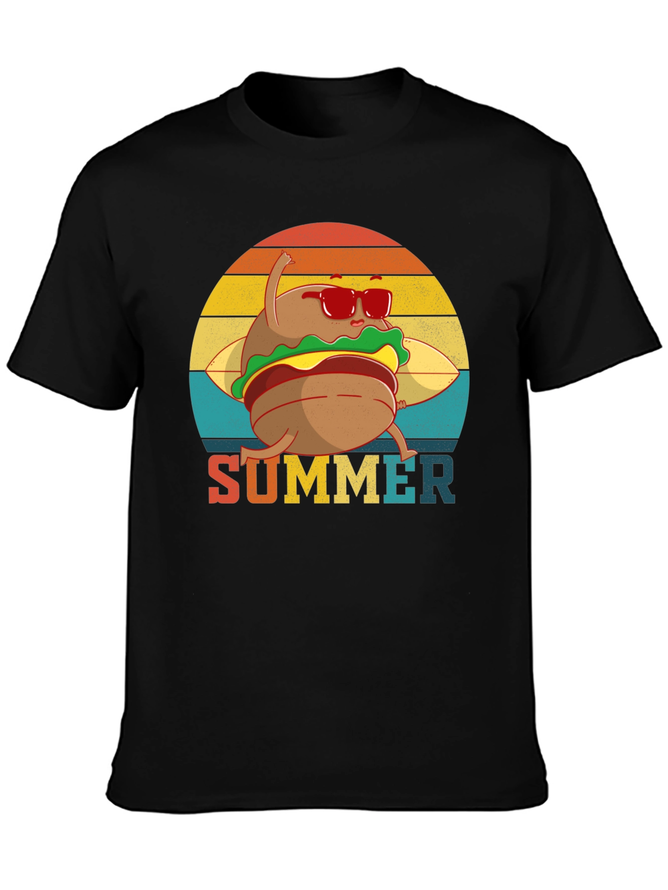 Summer Burger Graphic Tee - Black Cotton T-Shirt