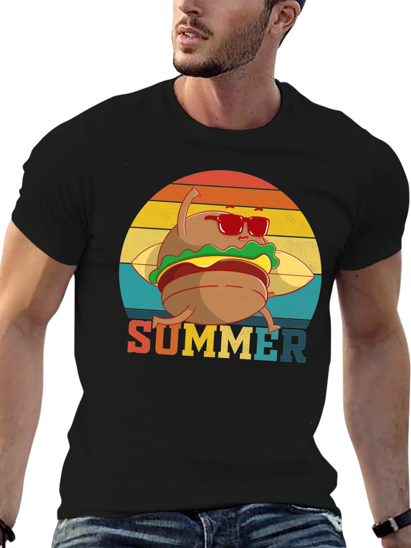 Summer Burger Graphic Tee - Black Cotton T-Shirt