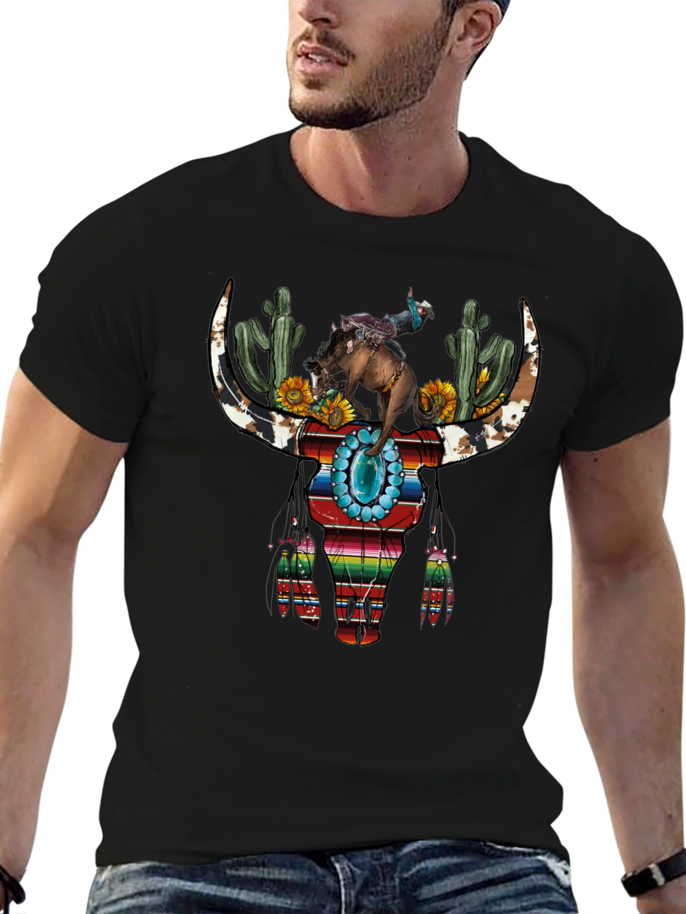 Western Bull Skull Graphic T-Shirt