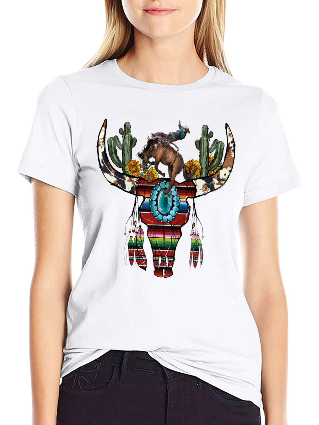 Western Bull Skull Graphic T-Shirt