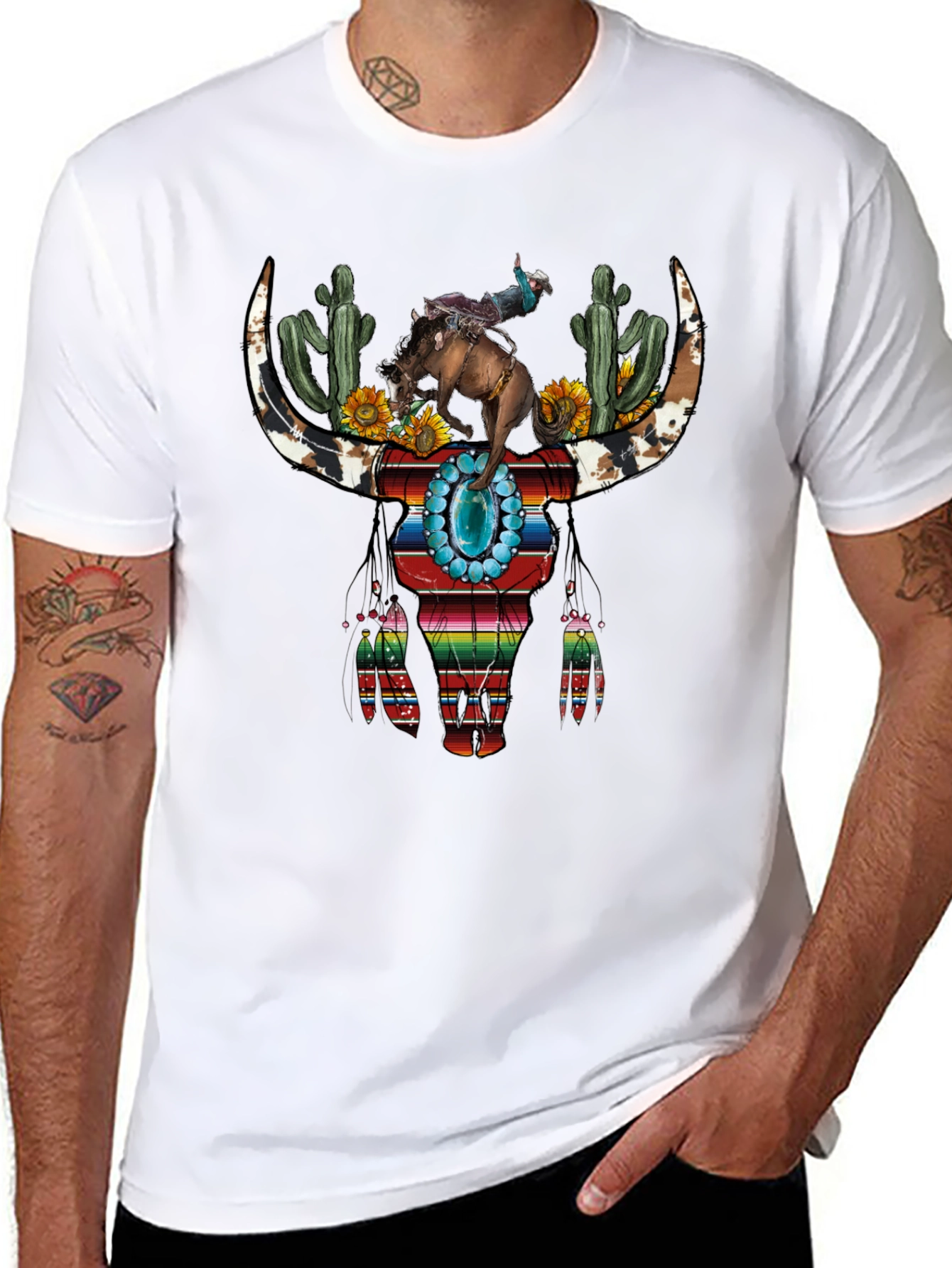 Western Bull Skull Graphic T-Shirt