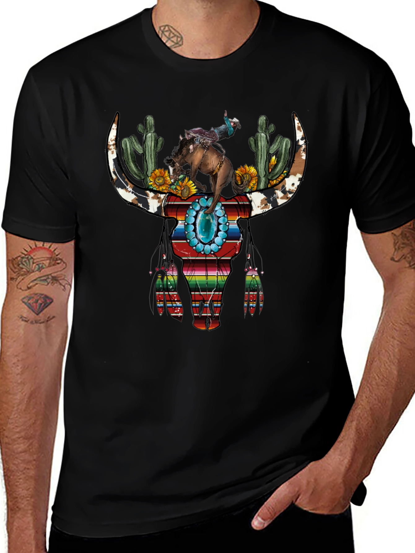 Western Bull Skull Graphic T-Shirt