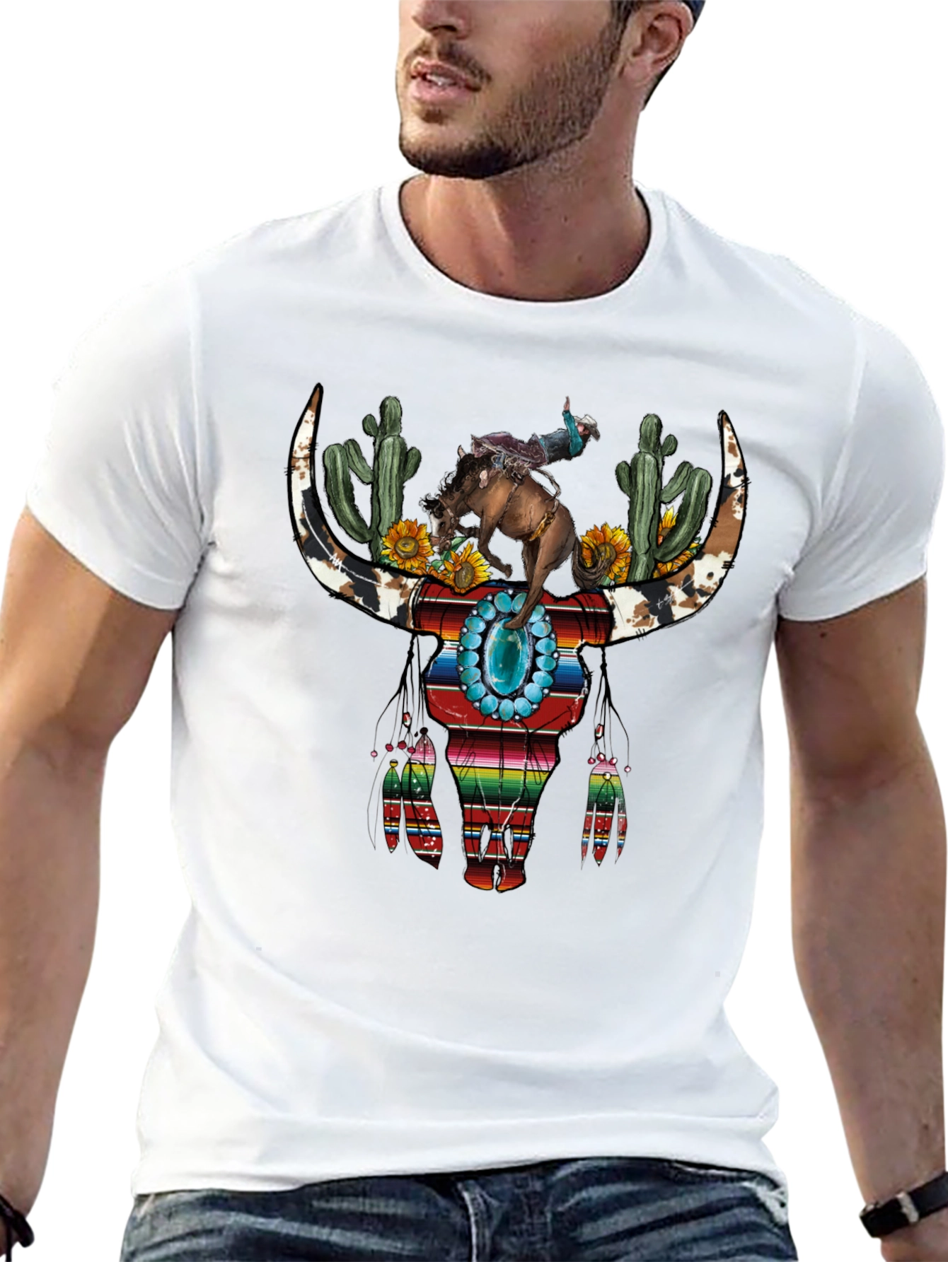 Western Bull Skull Graphic T-Shirt