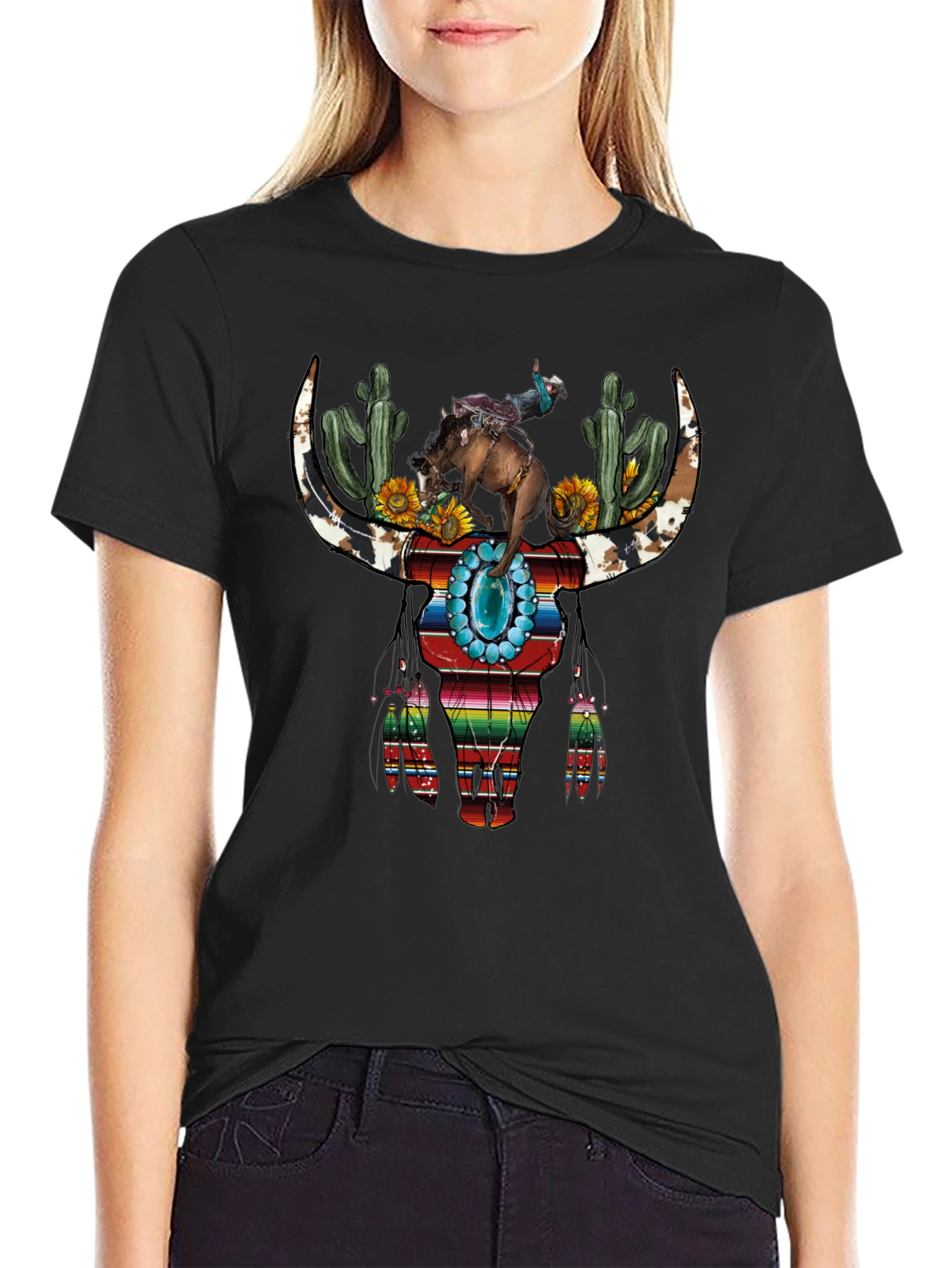 Western Bull Skull Graphic T-Shirt