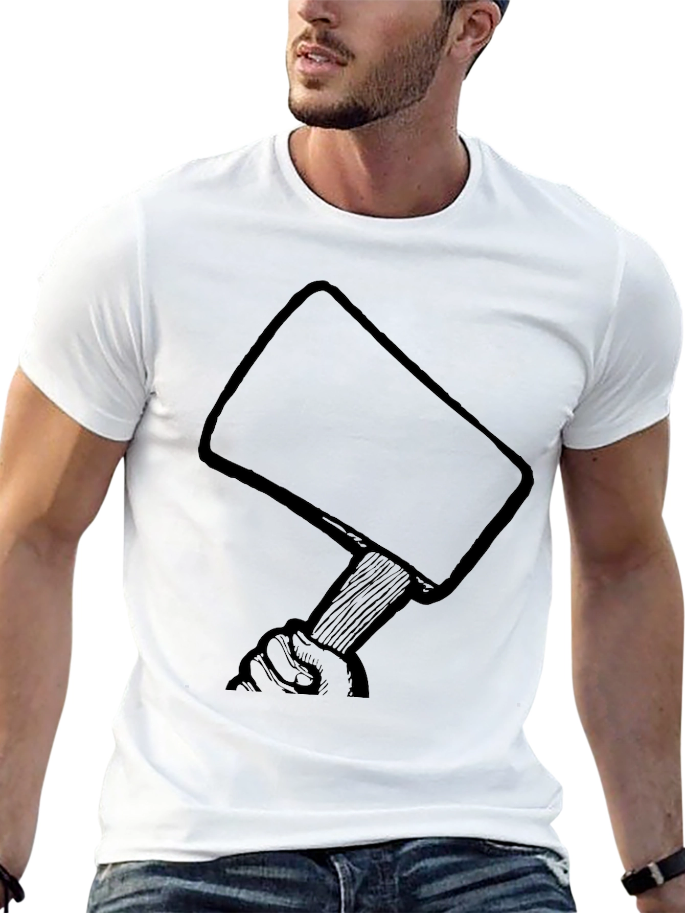 Hand Holding Mallet Graphic Black T-Shirt