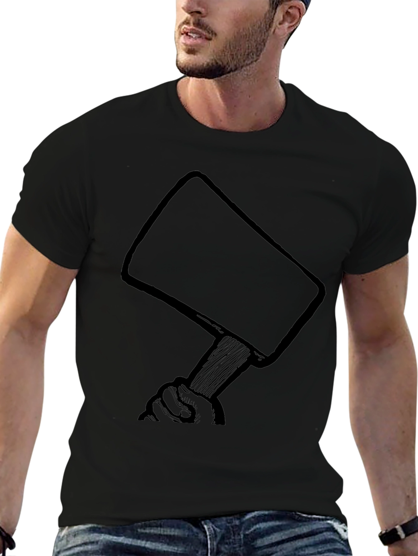 Hand Holding Mallet Graphic Black T-Shirt