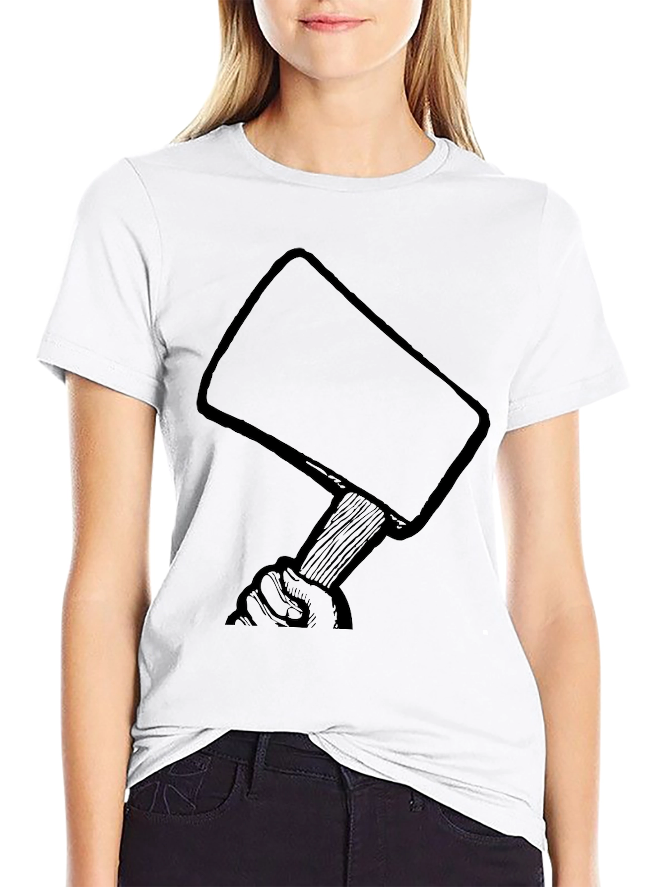 Hand Holding Mallet Graphic Black T-Shirt