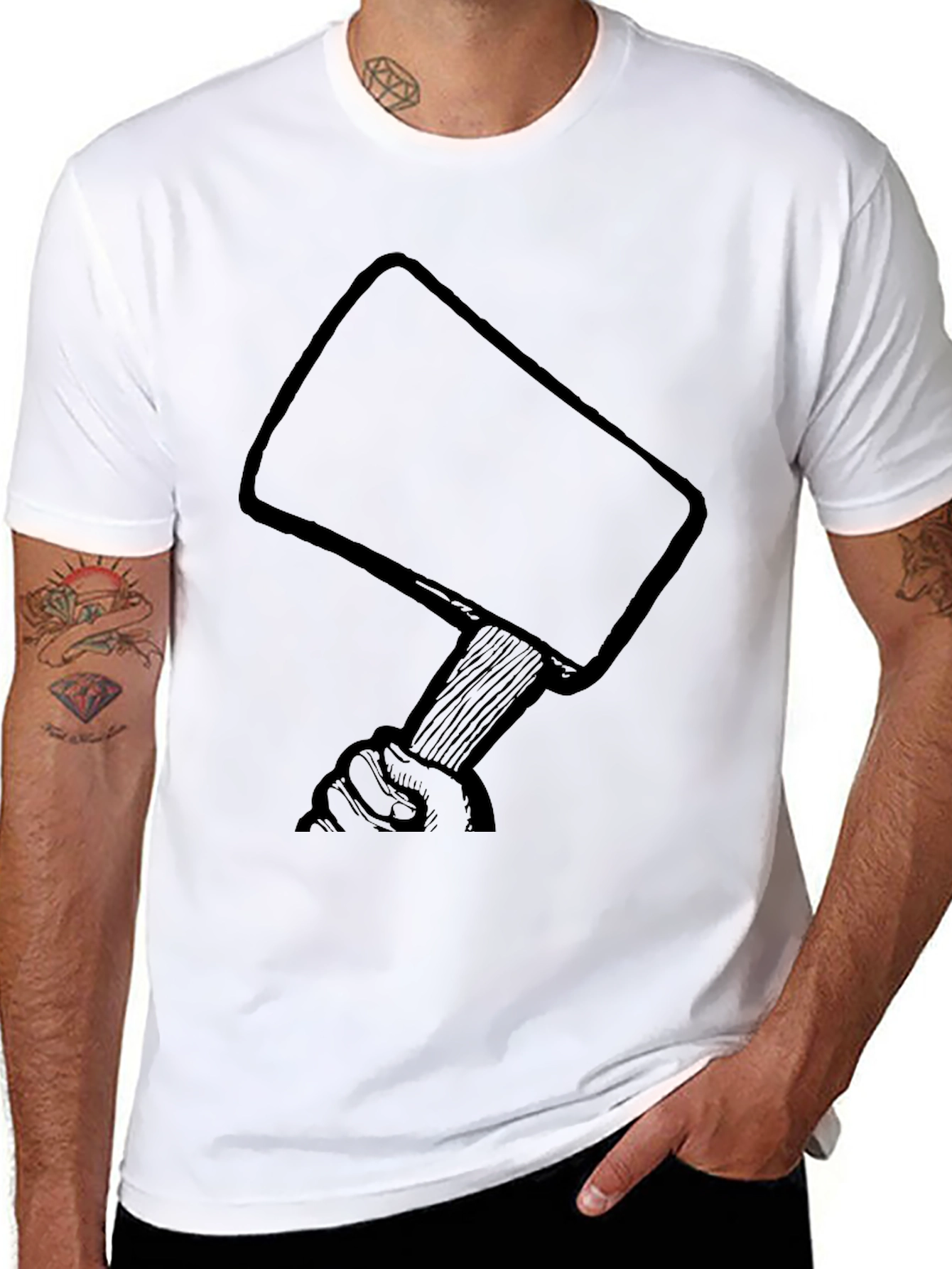 Hand Holding Mallet Graphic Black T-Shirt